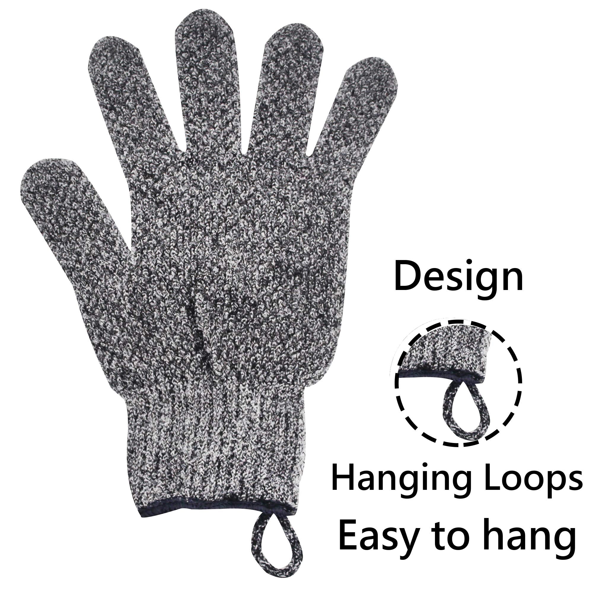 Exfoliating Gloves With Hanging Loop - 1 Pair Bamboo Charcoal Bath/Shower Gloves, Bath Gloves For Shower Exfoliating And Ingrown