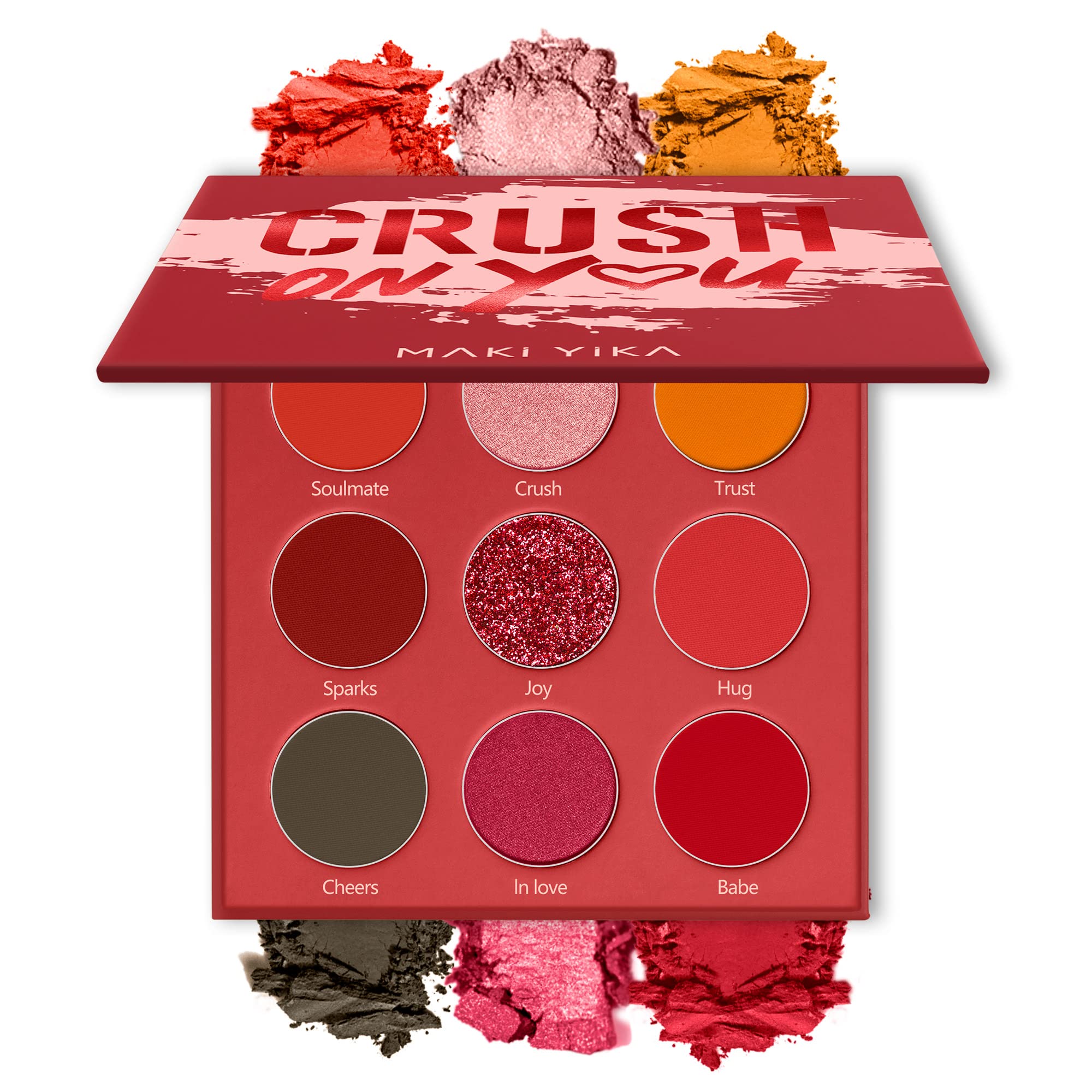 MAKI YIKA Matte Glitter Eyeshadow Palette 9 Colors,Red Shimmer Eye Shadow Long Lasting High Pigmented Powder Colorful Waterproof