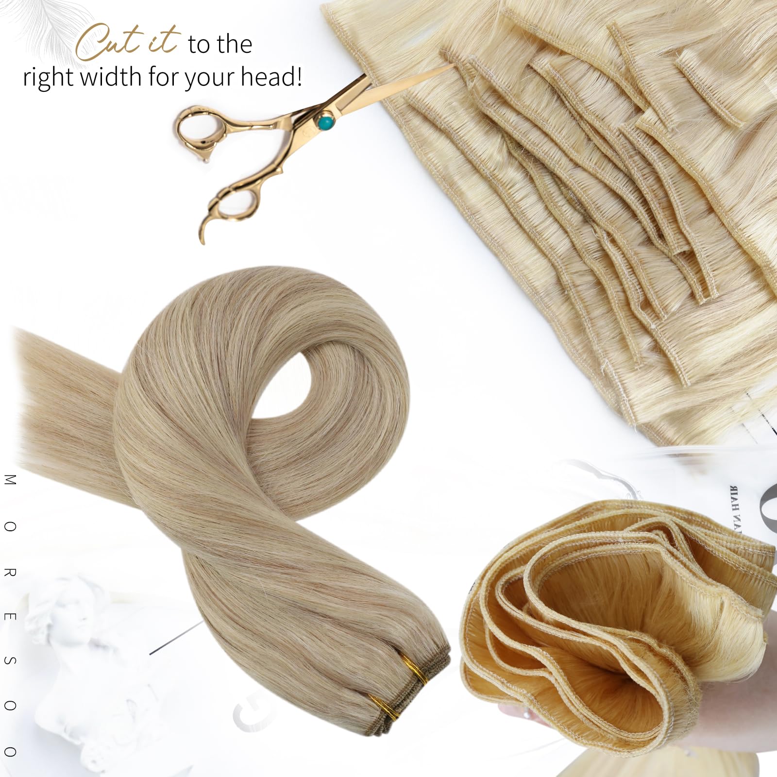 Moresoo Sew In Hair Extensions Real Human Hair Blonde Highlight Weft Extensions Human Hair Ash Blonde With Blonde Sew In Weft Hu