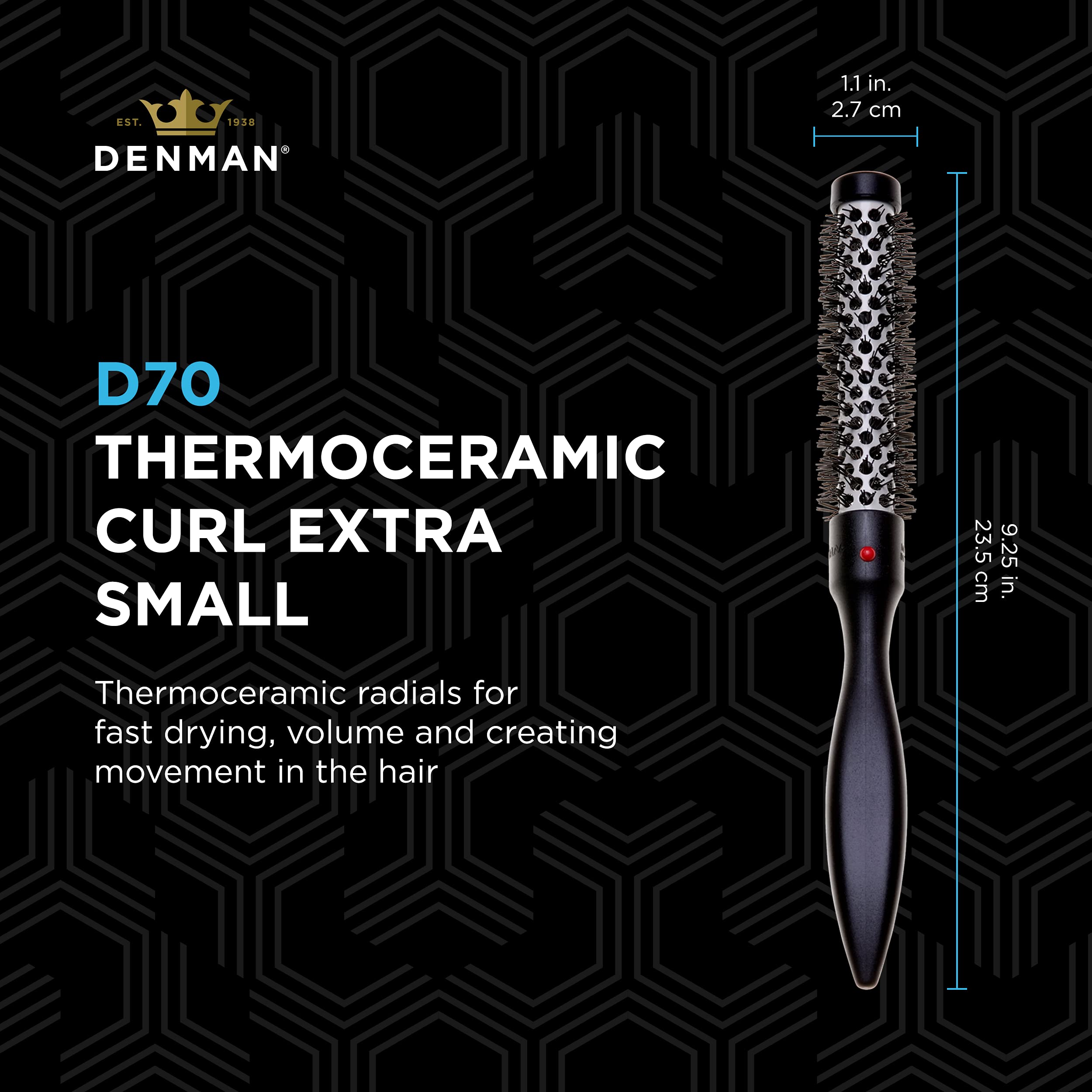 Denman (X-Small) Thermo Ceramic Hourglass Hot Curl Brush - Hair Curling Brush for Blow-Drying, Straightening, Defined Curls, Vol