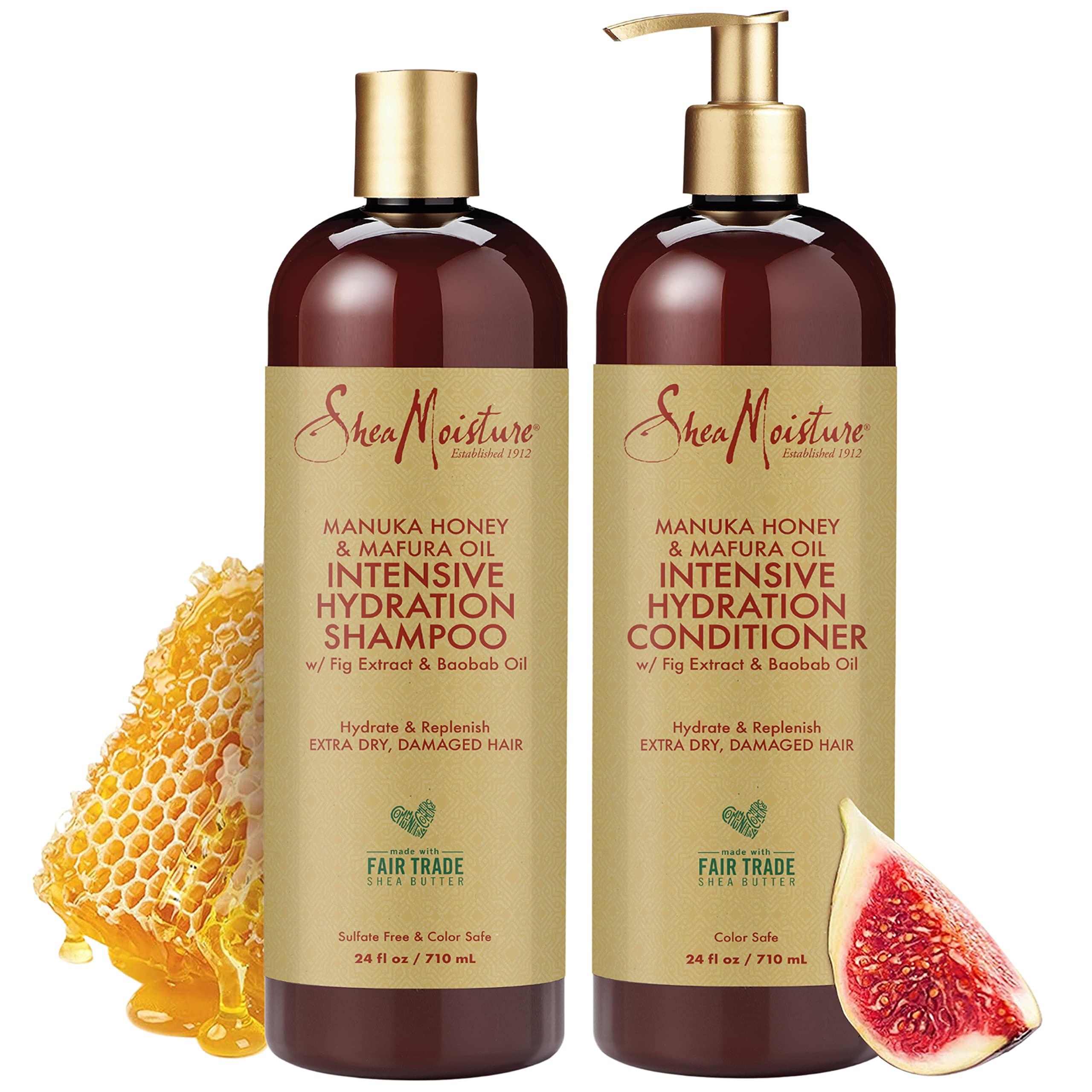 SheaMoisture Shampoo and Conditioner Set, Manuka Honey & Mafura Oil, 48 Fl Oz (Pack of 2) - Hydrate & Replenish Curly Hair Products