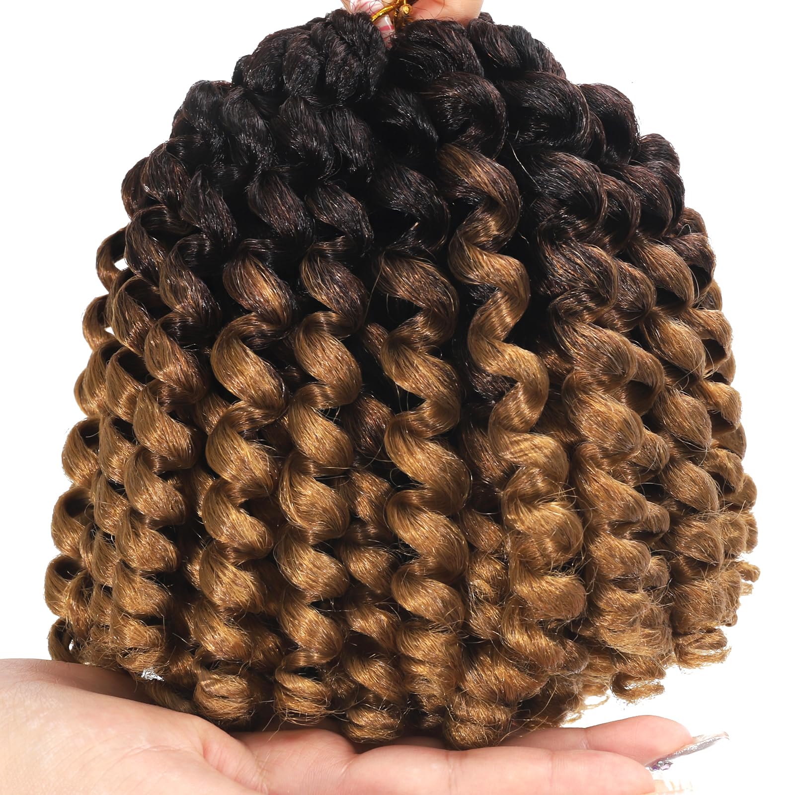 100 Strands Short Jamaican Bounce Crochet Hair Brown Ombre 5 Packs 2X Ringlet Wand Curl Crochet Hair 8 Inch Curly Crochet Hair E