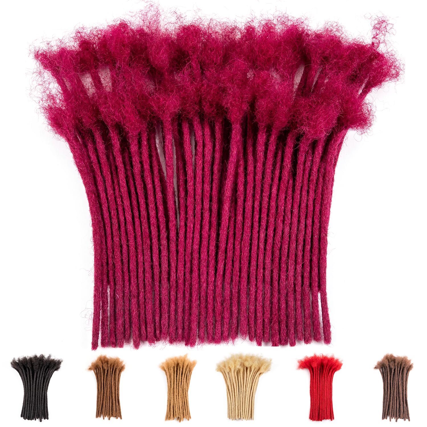 Teresa 6 Inch 0.4cm Width Loc Extension Human Hair #Burgundy 70 Strands Full Hand-made Permanent Locs Extensions Can Be Dyed and