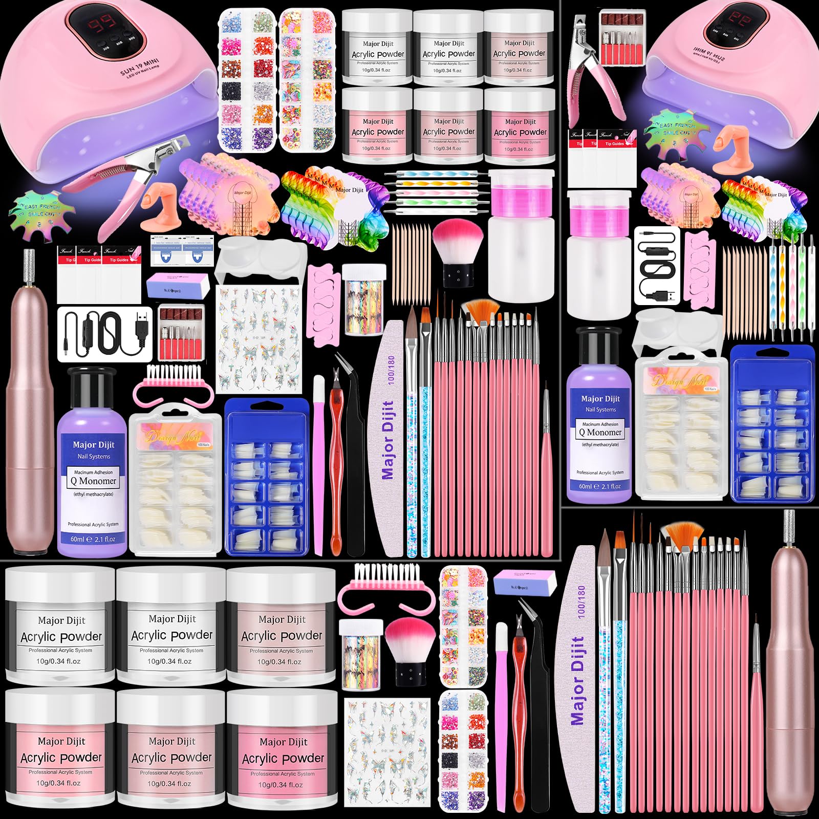 Acrylic Nail Kit with liquid Monomer,6colors Acrylic powder,UV Lamp Acrylic for Beginners with Everything Nail Supplies (White)