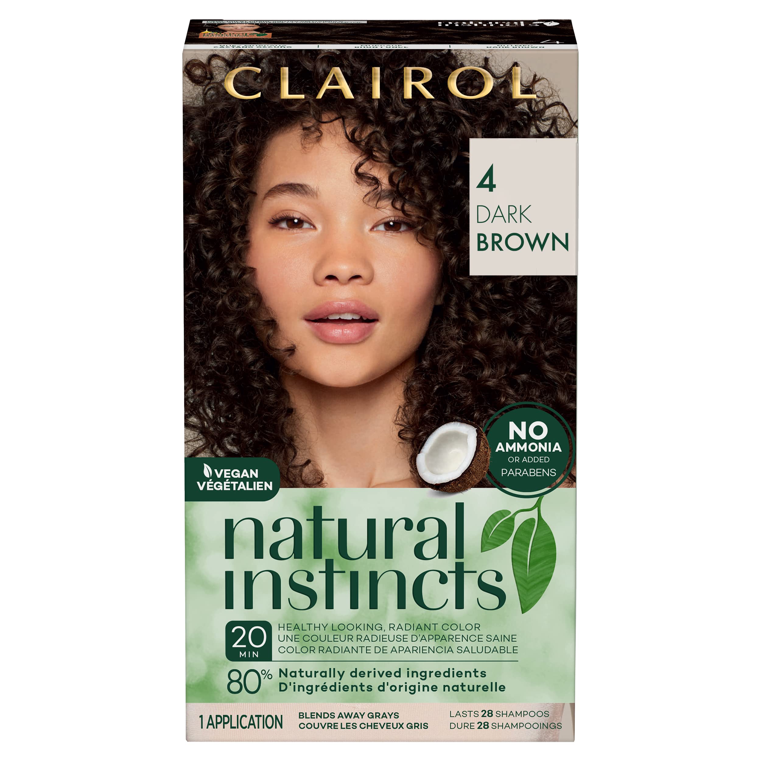 Clairol Natural Instincts Demi-Permanent Hair Dye, 4 Dark Brown Hair Color, Pack Of 1