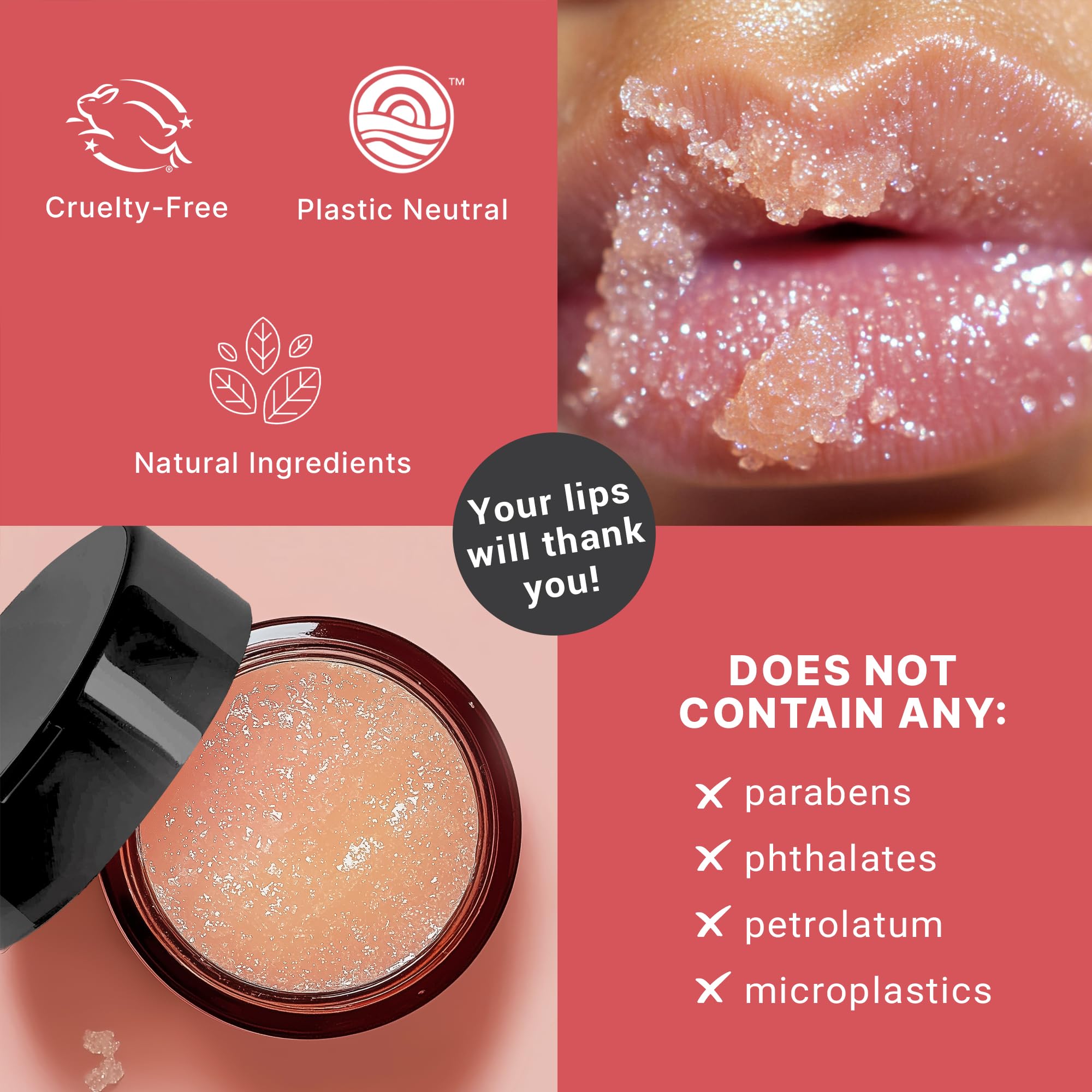 USDA Organic Lip Scrub Berry - USA Made All Natural Lip Exfoliator, Stocking Stuffers for Teens, Sugar Scrub for Dry Lips with B