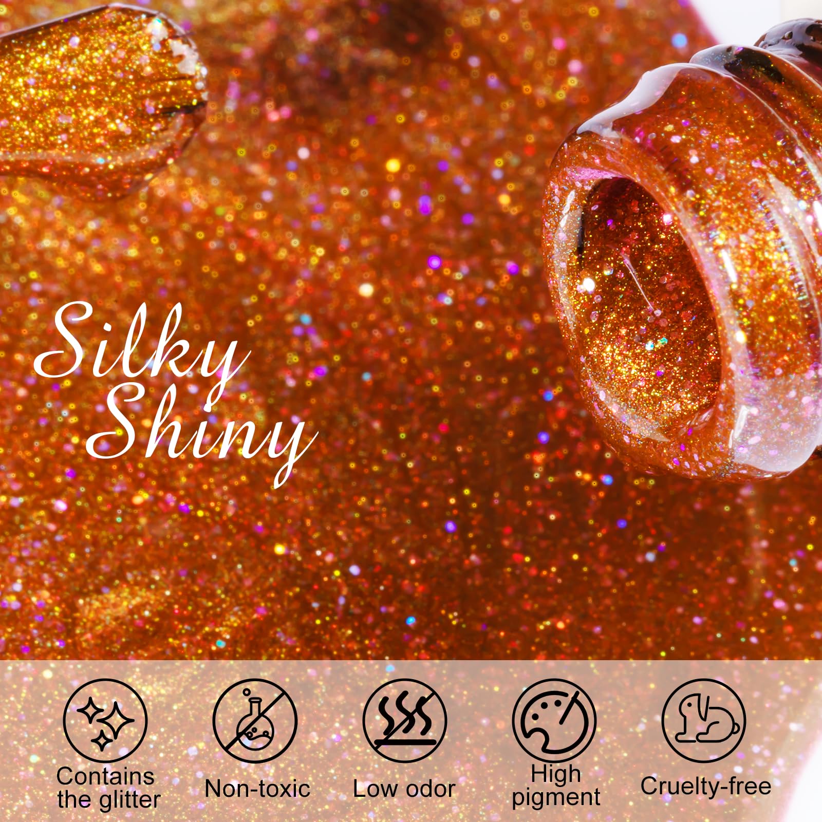 Nxj Infilila Cat Eye Gel Nail Polish,15Ml Holographic Cat Eye Gel Polish, Pink Orange Glitter Cat Eye Polish Magnetic Reflective