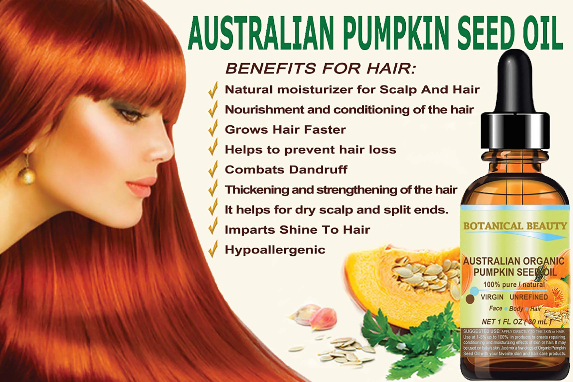 Organic Pumpkin Seed Oil Australian. 100% Pure/Natural/Undiluted/Unrefined Cold Pressed Carrier Oil. 1 Fl.Oz.- 30 Ml. For Skin,