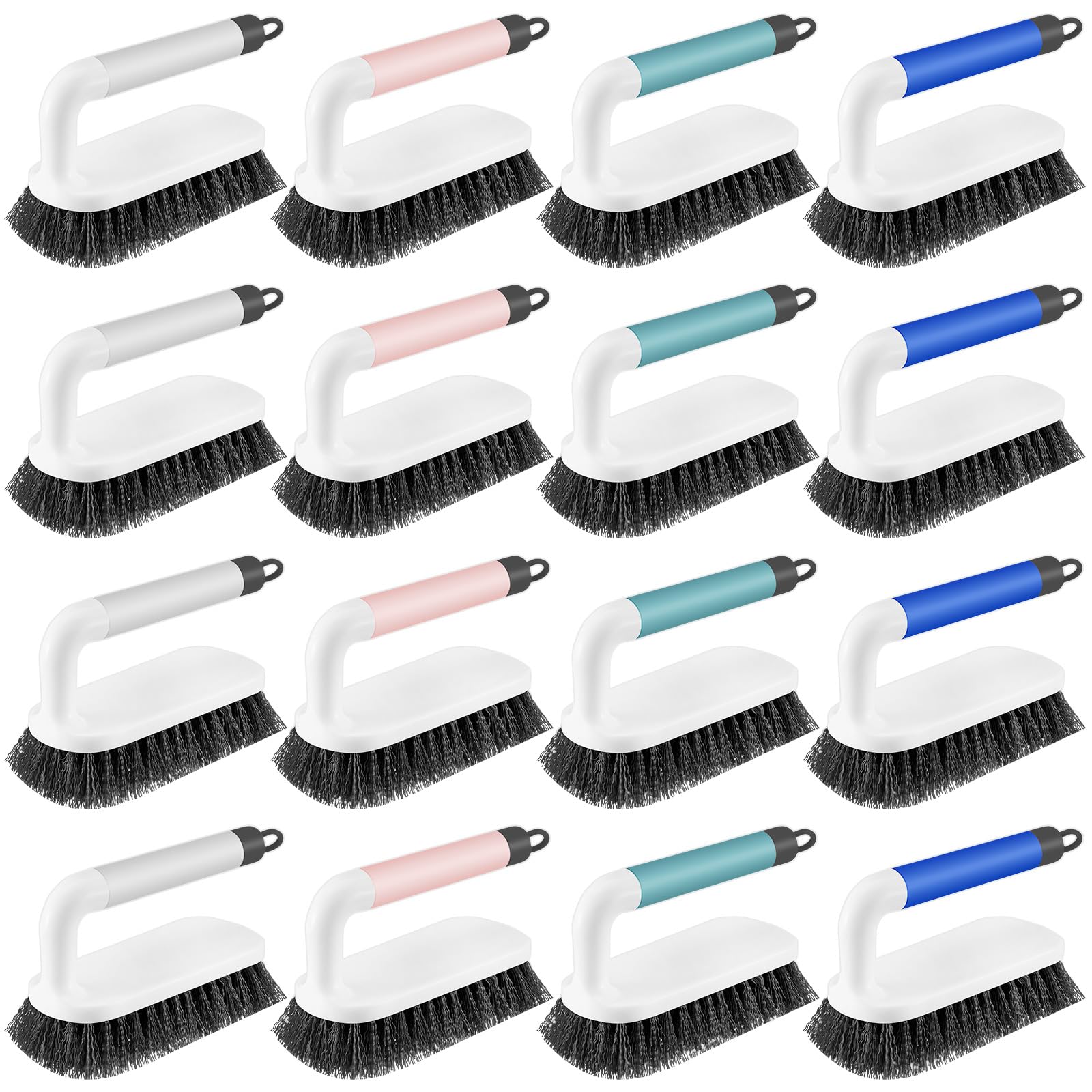 Teenyyou 16 Pack Scrub Brush Heavy Duty Cleaning Brushes with Handle Stiff Bristles Scrub Brush Bulk for Shower Bathroom Carpet 