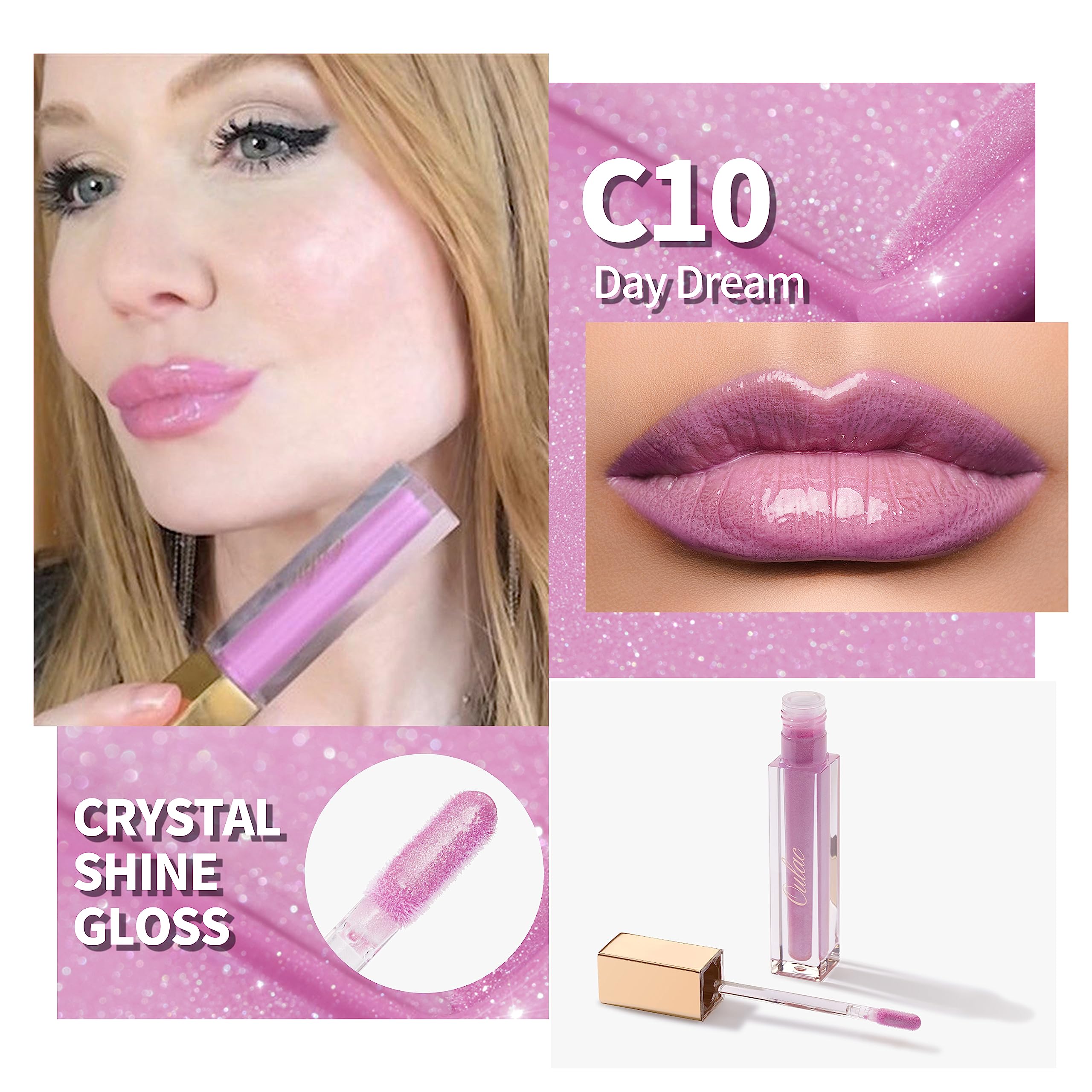 Oulac Light Purple Lip Gloss High-Shine Moisturizing Lip Gloss Oil Liquid Lipstick Non-Stick Cup Glitter Lipstick Lip Tint Reduc