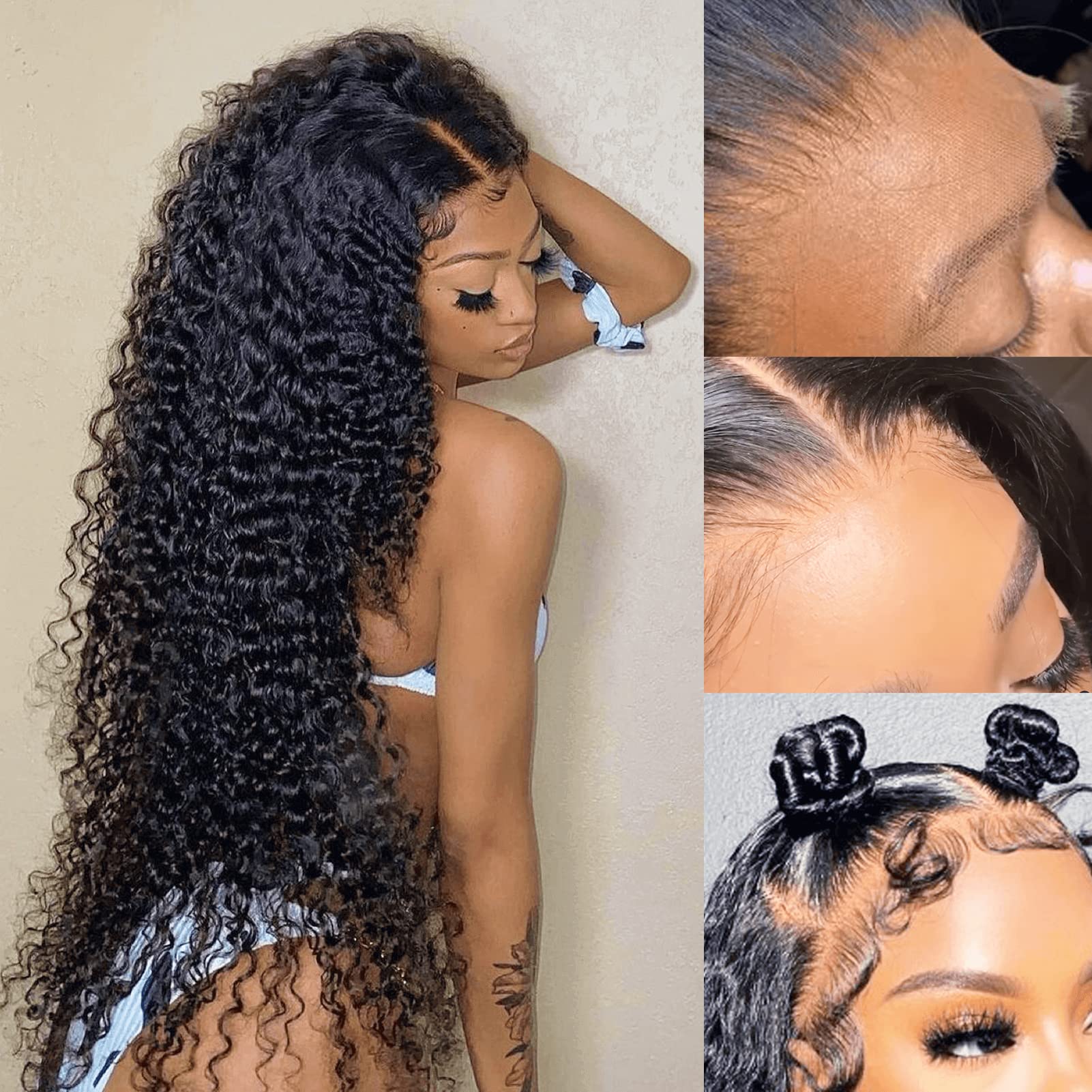 BEEOS 13x4 Full Frontal SKINLIKE Real HD Lace Wig, 0.10mm Ultra-thin HD Lace Curly Human Hair Wigs Pre Plucked Hairline Bleached