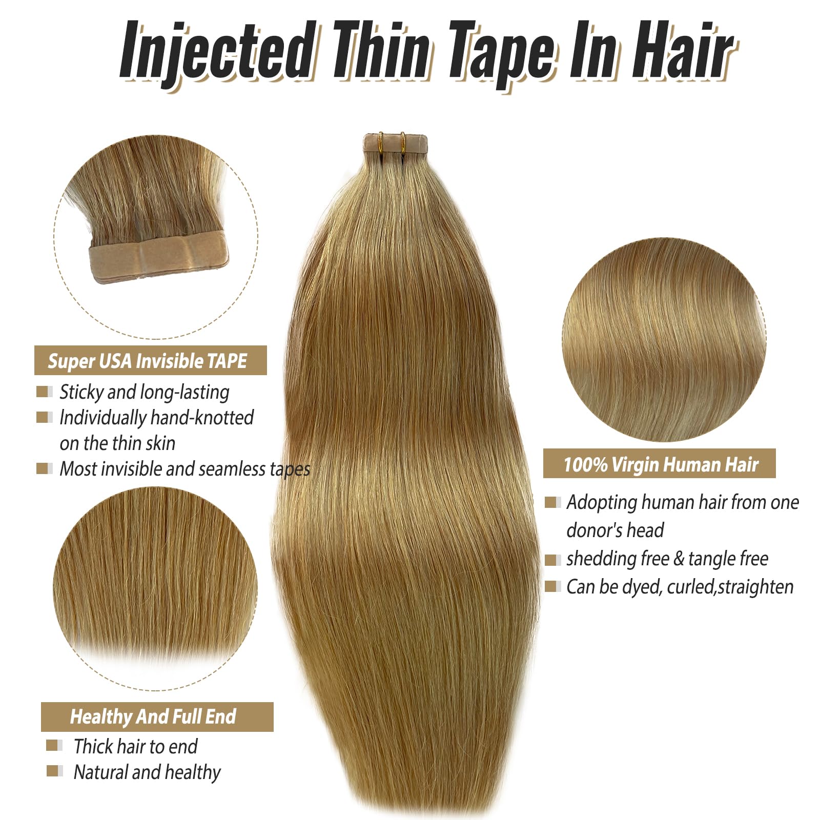 20Pcs 70G Tape In Human Hair Extensions Strawberry Blonde Silky Straight Real Hair Extensions Blonde Tape In Skin Weft 24 Inch
