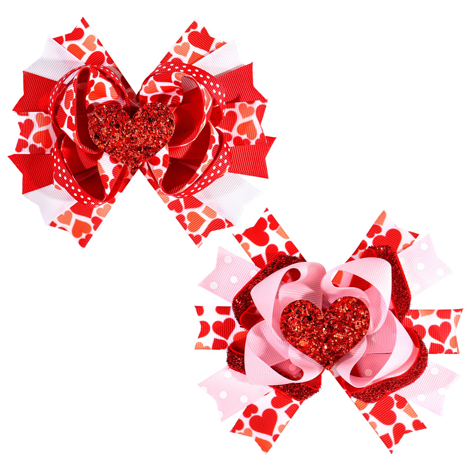 WHAVEL Heart Hair Clips 2 Pack Sweet Valentine's Day Hair Bows Glitter Valentines Hair Clips Sequin Love Valentines Day Accessor