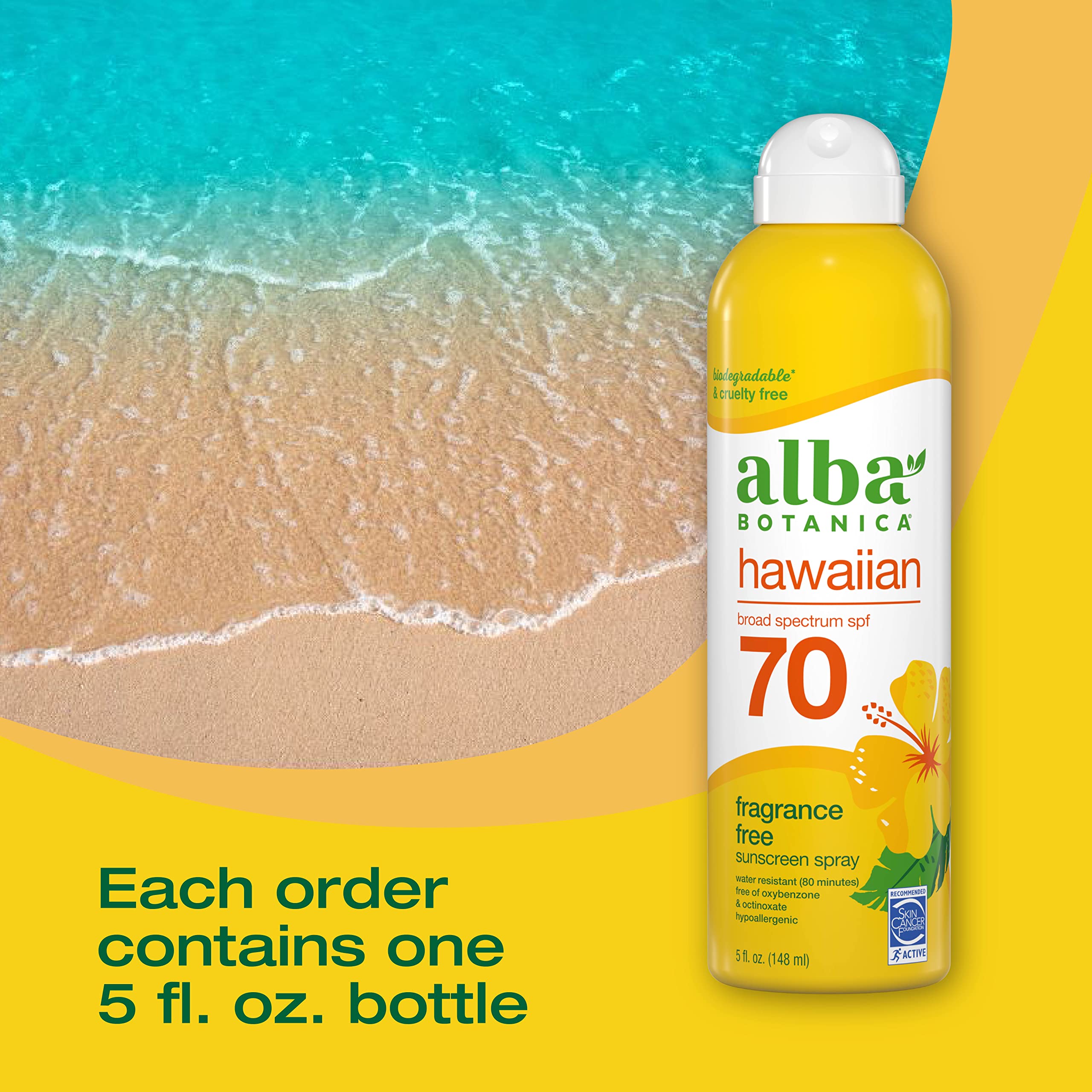 Alba Botanica Sunscreen Spray For Face And Body, Broad Spectrum Spf 70 Sunscreen, Hawaiian Coconut, Water Resistant And Biodegra