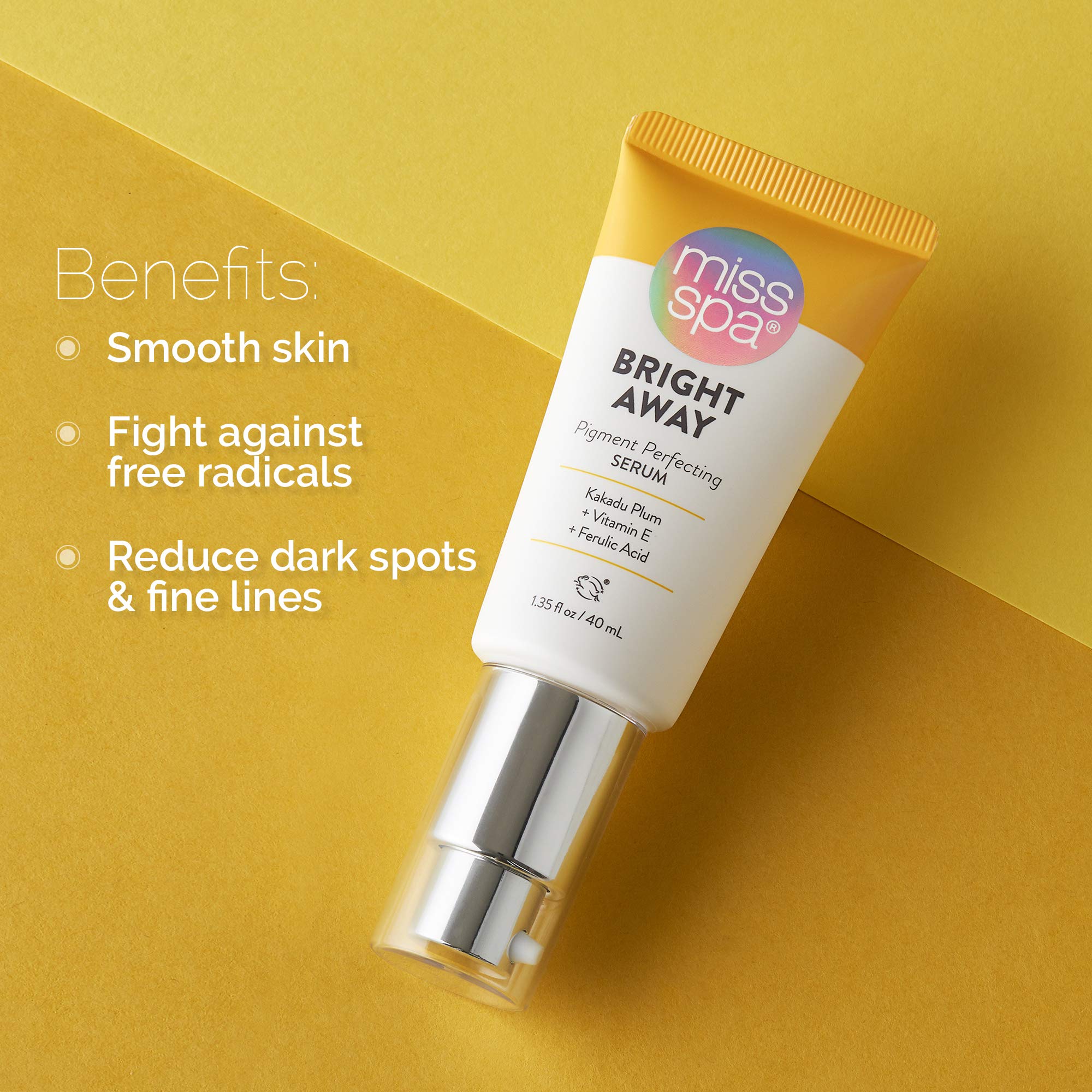 Miss Spa Bright Away Pigment Perfecting Smoothing Face Cream Serum for Women, Vitamin C, Antioxidant, 1.35 Oz.