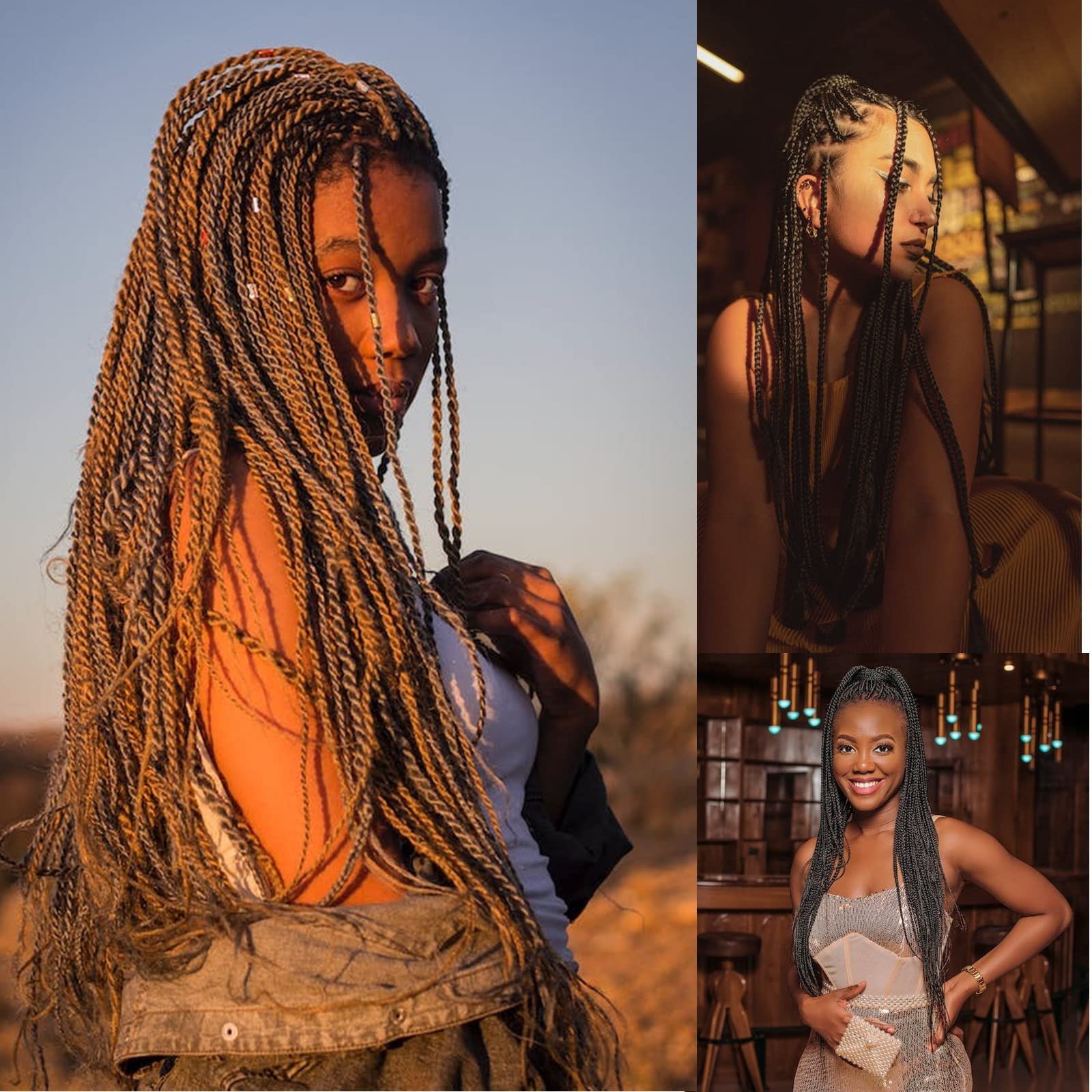 Run Shui Ombre Pre Stretched Braiding Hair, 36 Inch 3 Tones Kanekalon Braid Hair Extensions, 8 Packs Multi Color Blend Braiding