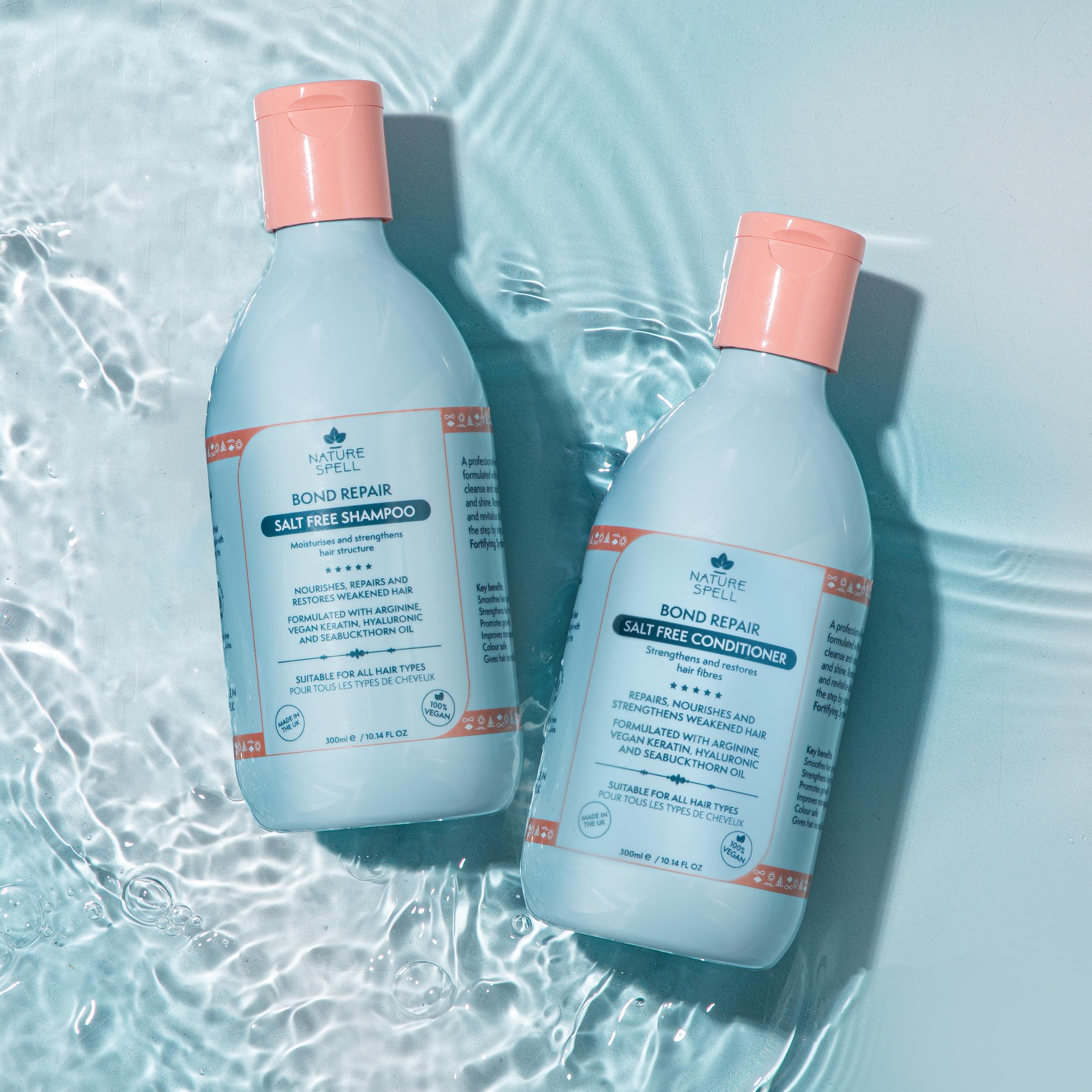 Nature Spell Bond Repair Duo, Shampoo and Conditioner Set, Strengthens Damaged Hair, Vegan Keratin Hair Treatment Nourishes & Ad