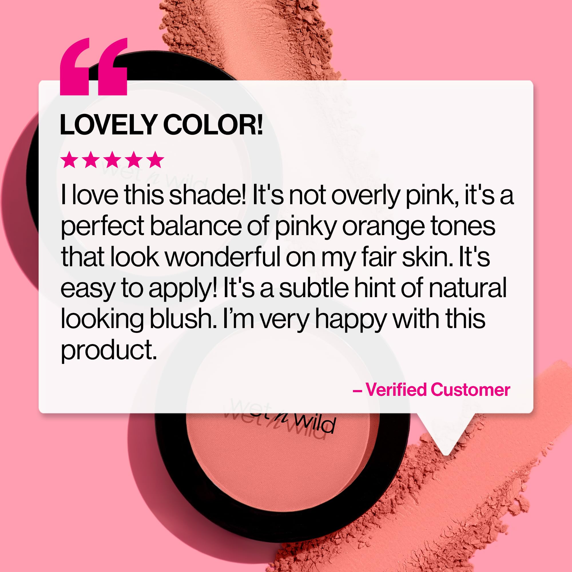 Wet N Wild Color Icon Blush Powder Makeup, Pinch Me Pink  Matte Natural Glow  Moisturizing Jojoba Oil