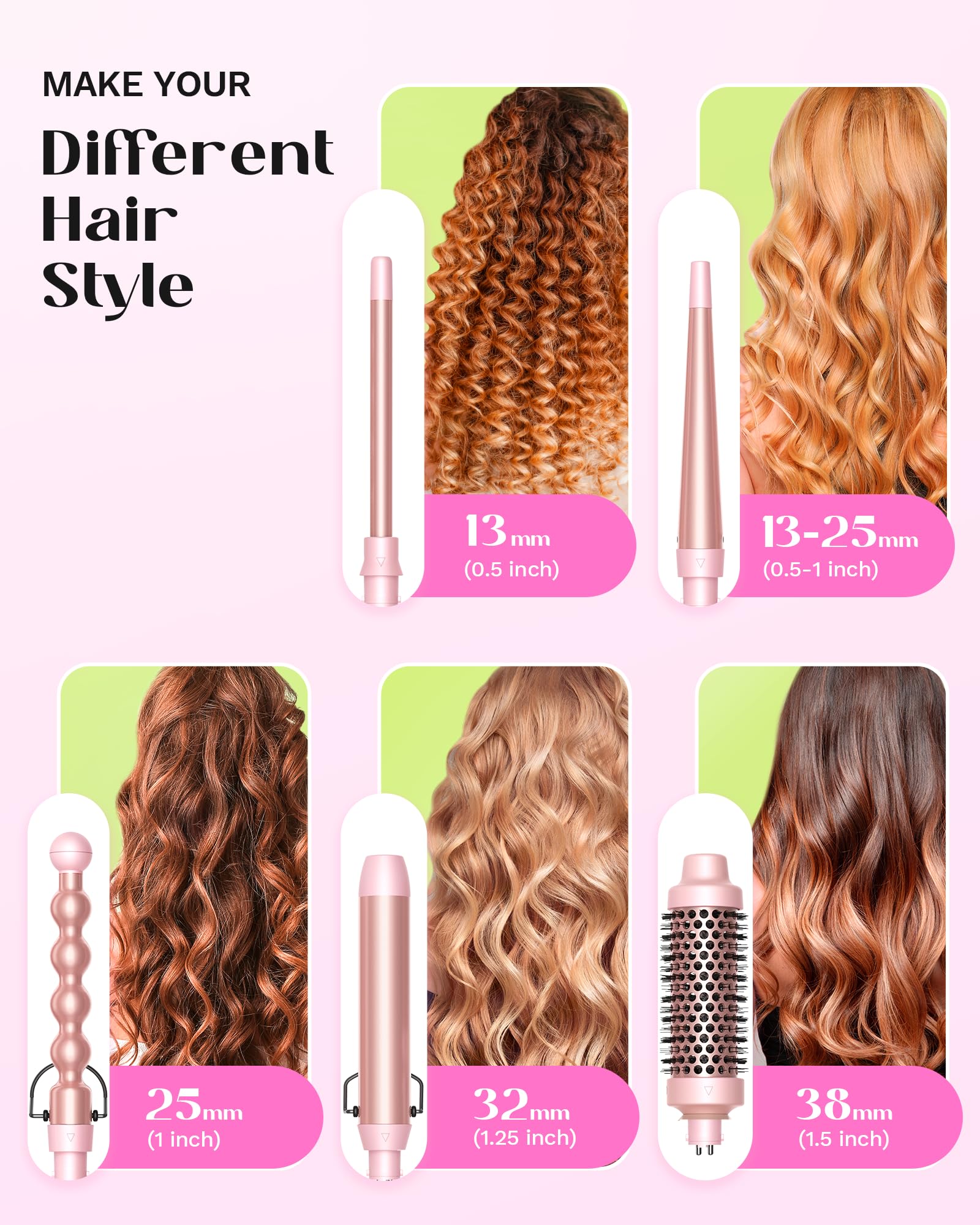Wavytalk 5 In 1 Curling Iron,Curling Wand Set With Curling Brush And 4 Interchangeable Ceramic Curling Wand(0.5   -1.25   ),Inst