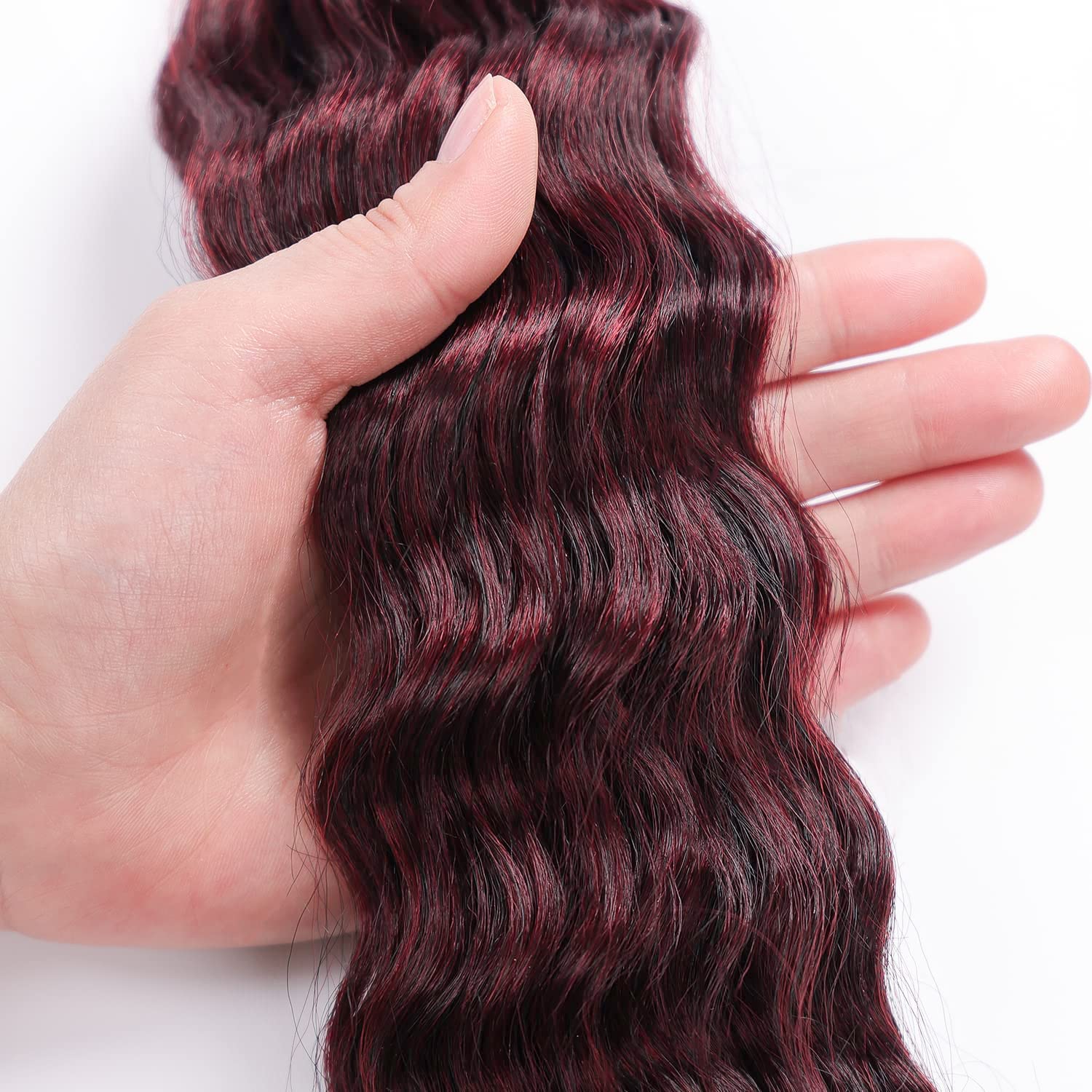 Burgundy Curly Braiding Crochet Hair Dark red Ocean Wave Crochet hair 22 inch 6Packs Deep Wave Crochet Hair Extensions for Women