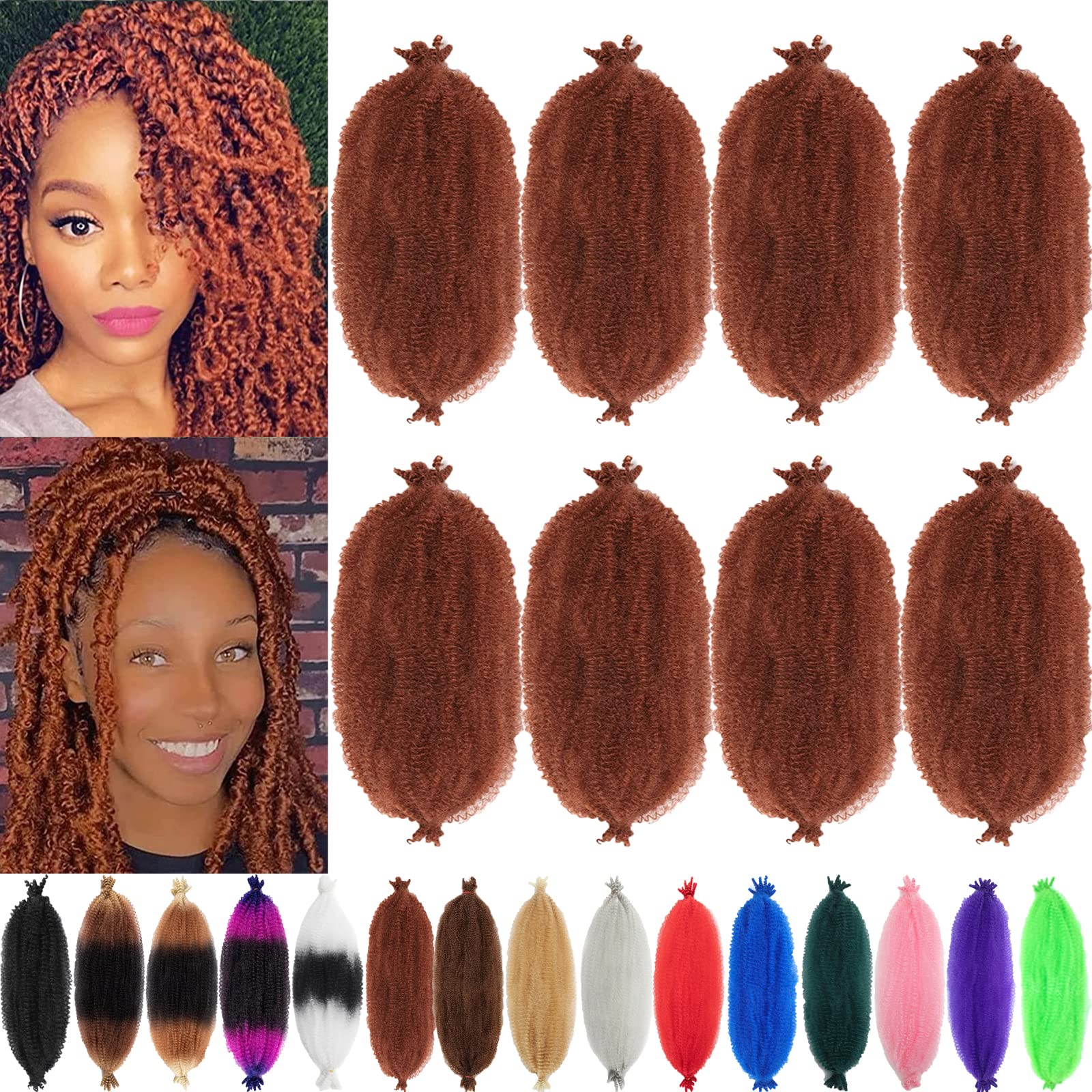 8 Packs Springy Afro Twist Hair Ginger 350# 24 inch Pre-Separated Kinky Marley Twist Braiding Hair Ginger braiding hair Soft Syn