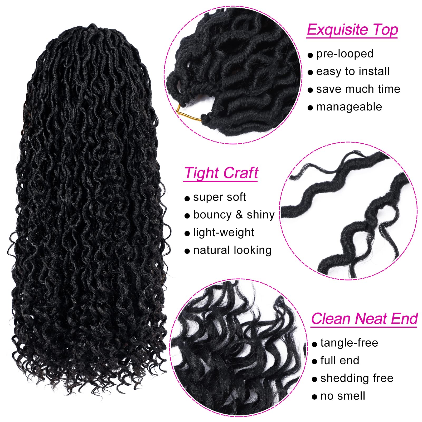 Goddess Locs Crochet Hair 22 Inch 7 Packs Boho Faux Locs Crochet Hair for Black Women Pre Looped Crochet Locs with Curly Ends (#