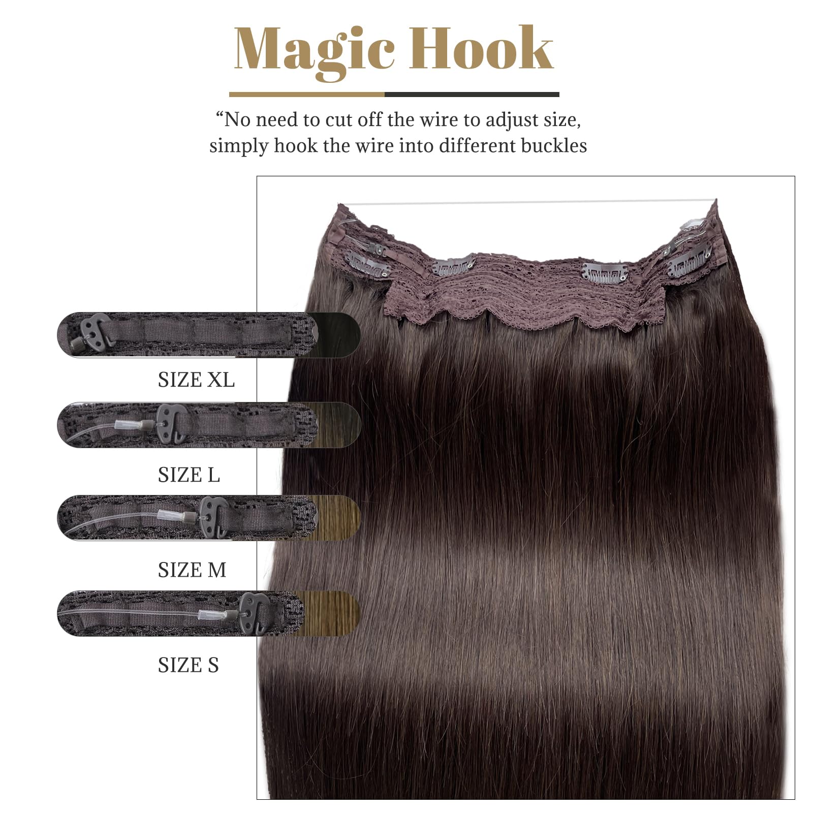 Halos Extensions Human Hair Dark Brown 20Inch 100G Silky Straight Invisible Wire Fish Line Remy Human Hair Halos Extensions Remy