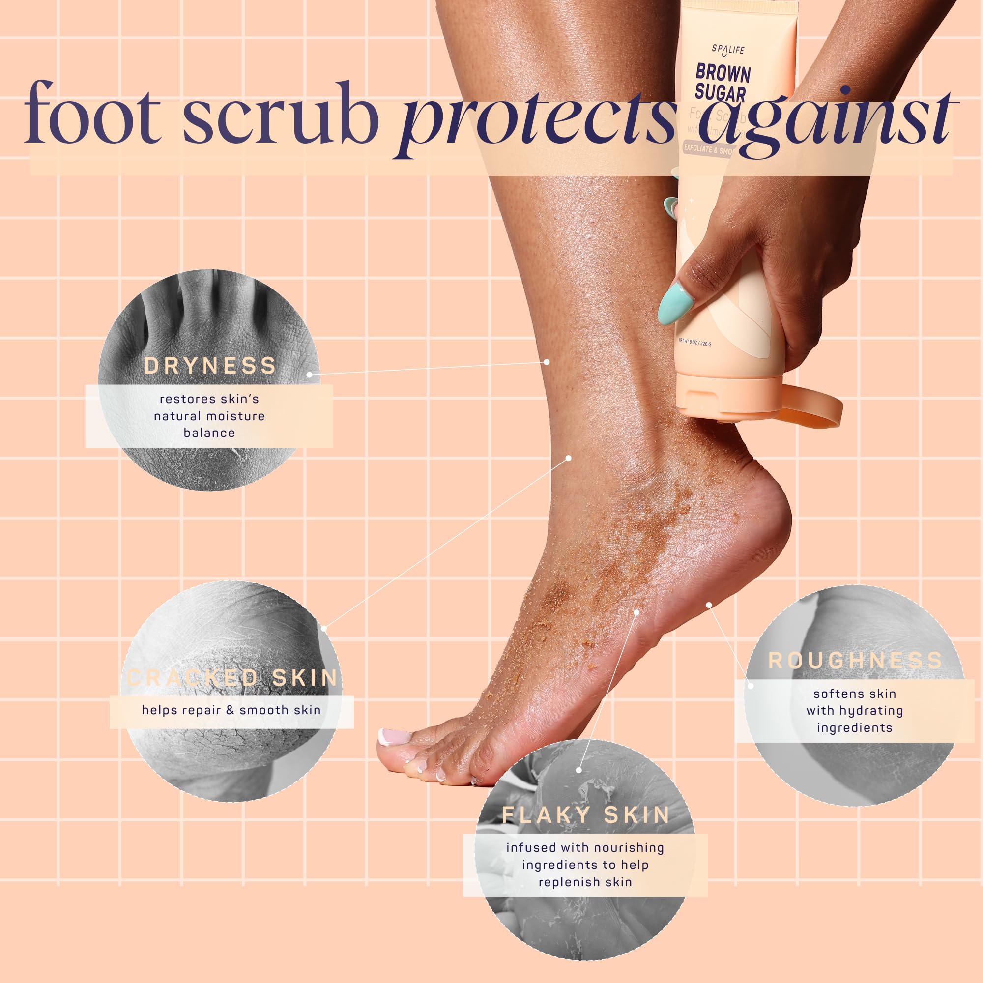 Spalife Beauty Brown Sugar Foot Scrub - Exfoliating Foot Treatment For Dryness & Roughness - Sugar Scrub For Feet - Made With Sh