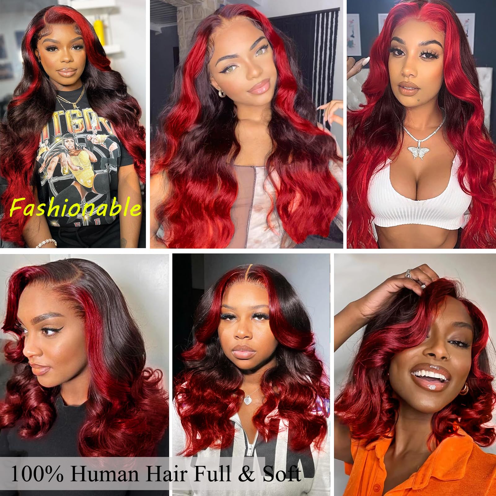Yms Ombre Red Human Hair Wigs For Women Body Wave 13X4 Hd Lace Front Wigs Human Hair 180% Density Hot Red Highlight Glueless Wig