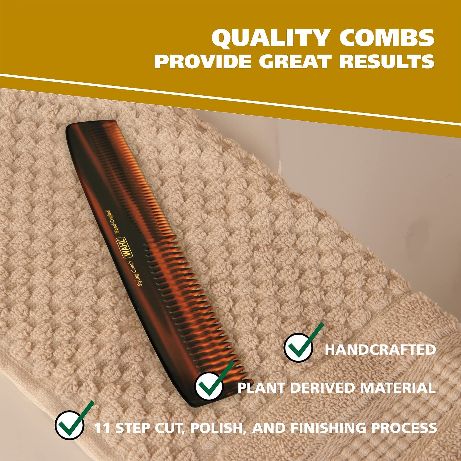 Wahl Beard, Mustache, & Hair Styling Comb For Men'S Grooming - Handcrafted & Hand Cut With Cellulose Acetate - Smooth, Rounded T