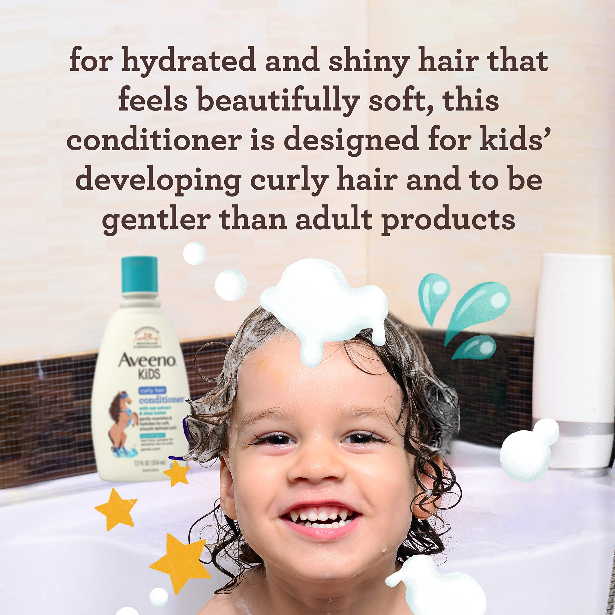 Aveeno Kids Curly Hair Conditioner With Oat Extract & Shea Butter, Gently Nourishes & Hydrates for Defined Curls, Tear-Free & Su