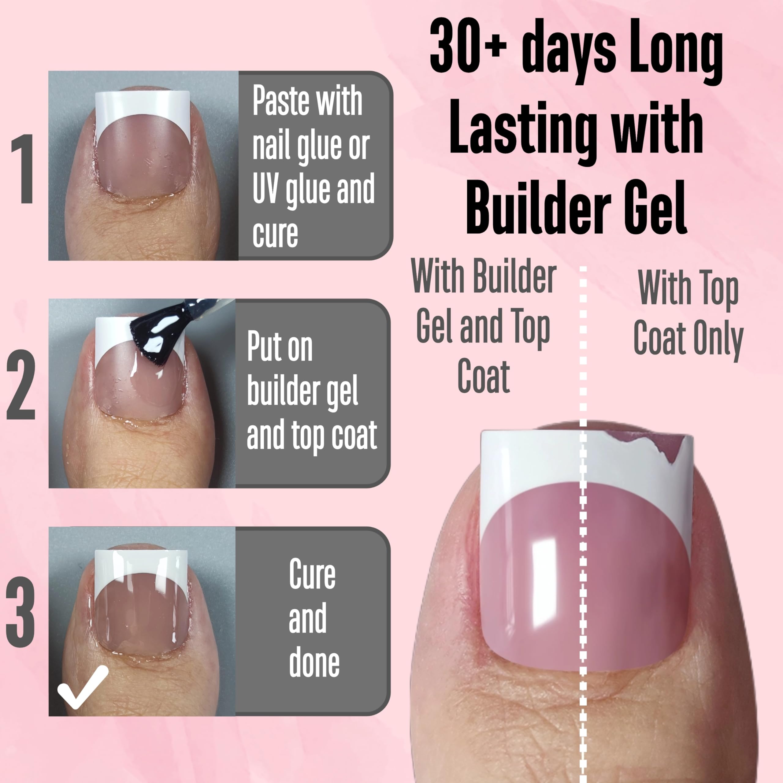 NOVO OVO French Tip Toe Nail Tips Press on, Sharp Square Pre-Designed Soft Gel False Toenail Extension, BROWN PINK Pre-applied T