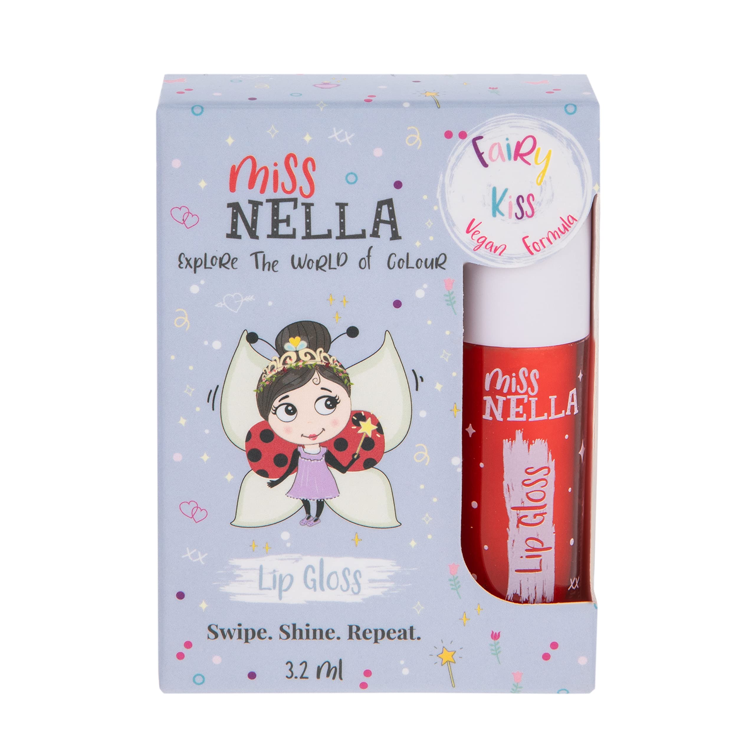Miss Nella Fairy Kiss Lip Gloss, Red Hydrating Children Lip Gloss, Watermelon Scent, Gentle On The Skin. Gives A Sheer Kiss Of C