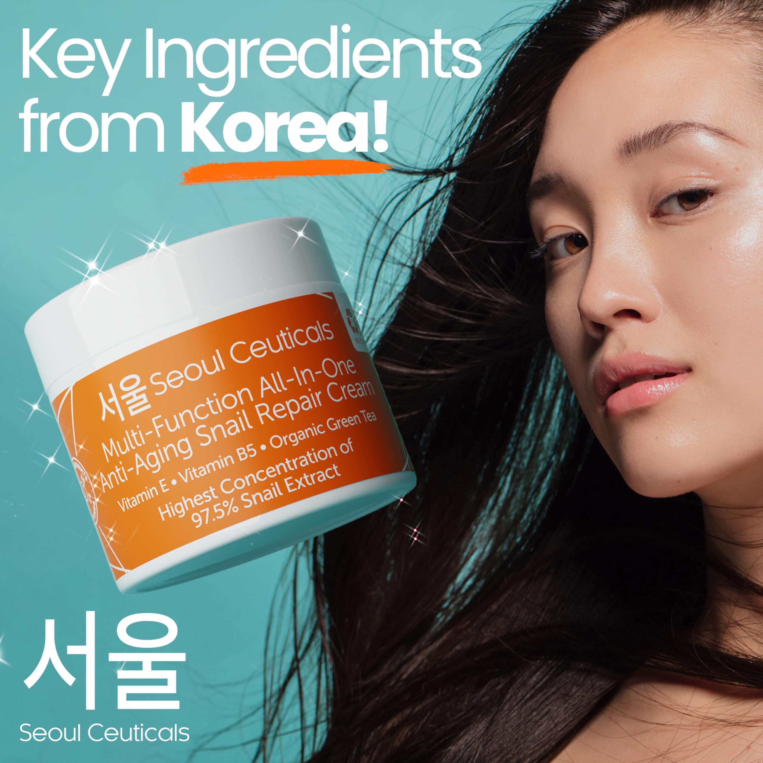 Seoulceuticals Korean Skin Care 97.5% Snail Mucin Moisturizer Cream - K Beauty Skincare Day & Night Snail Repair Cream Filtrate