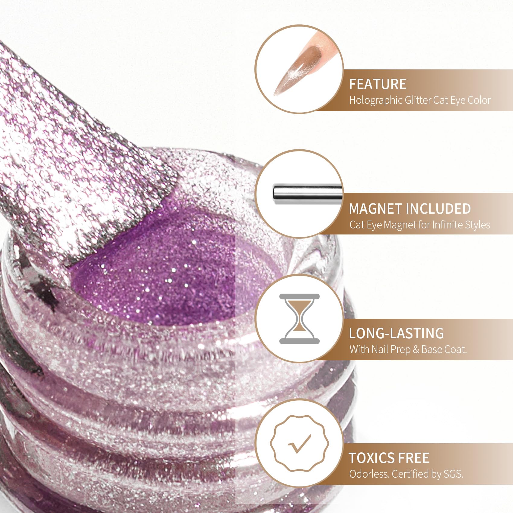 Maychao 15Ml Cat Eye Gel Nail Polish 1Pc Purple Gel Polish With Magnet Soak Off Holographic Magnetic Nail Polish For Nail Art Ma