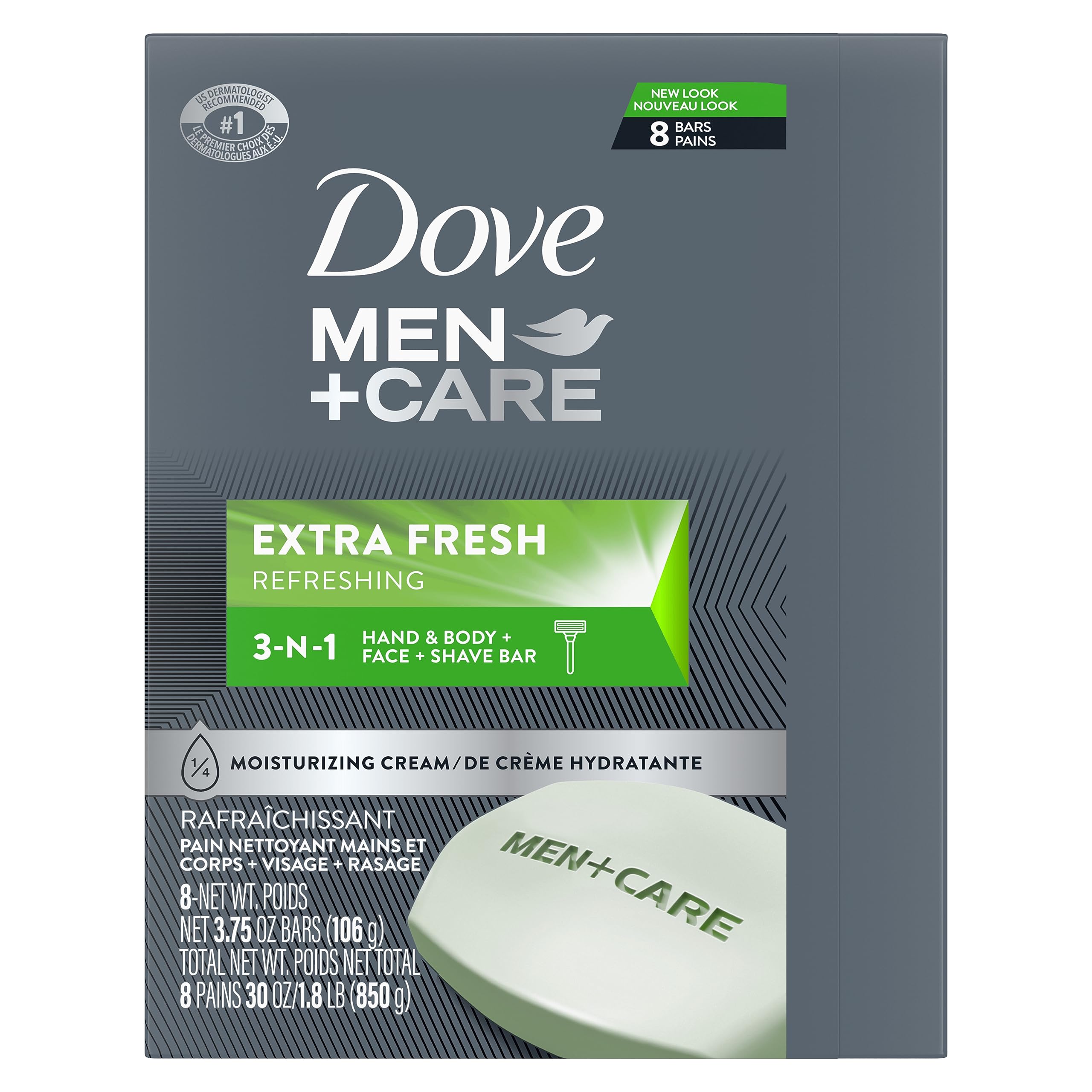 (2 Pack) Dove Men + Care Body And Face Bar, Extra Fresh, 4 Ounce, 8 Count