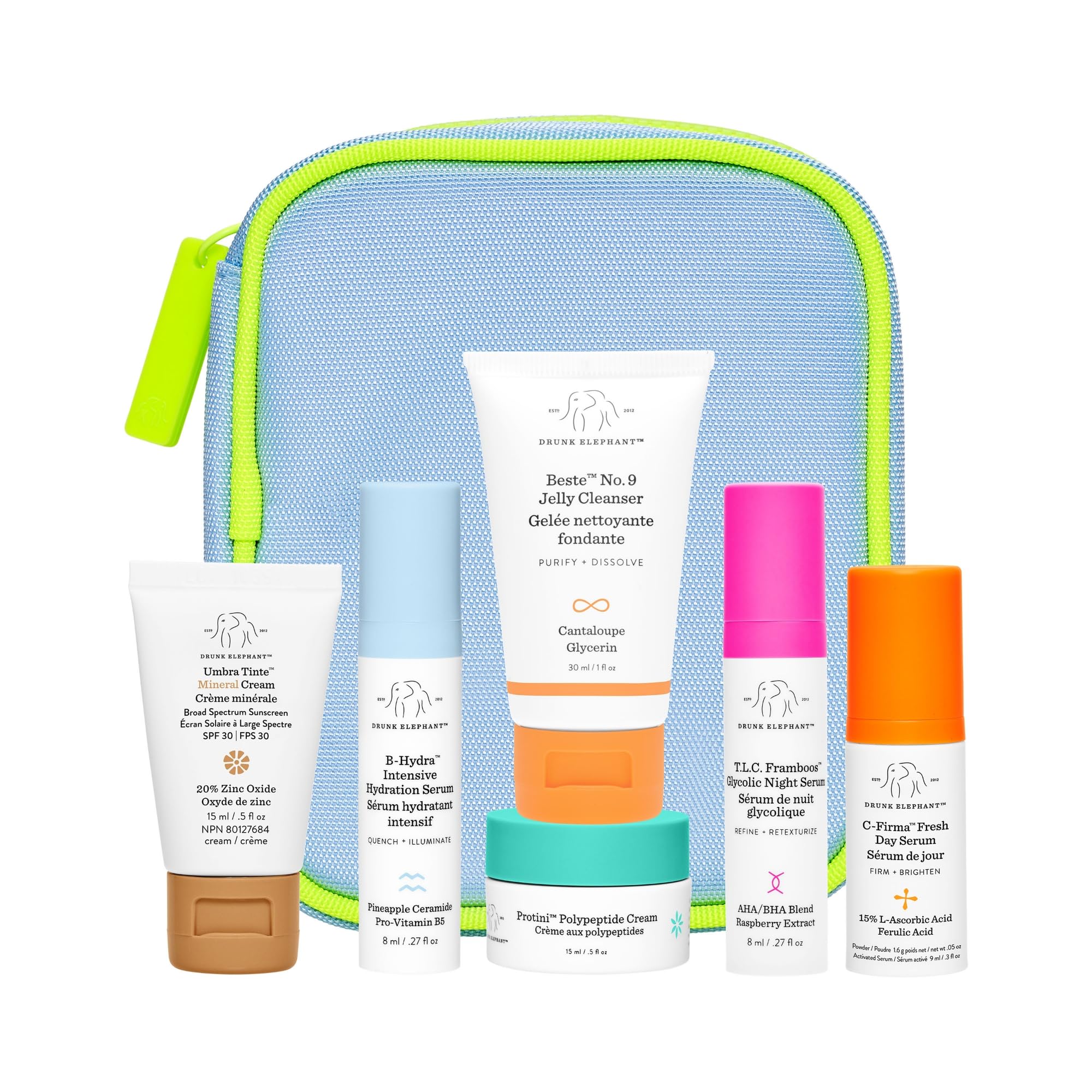Drunk Elephant The Littles 7.0 - Includes Six Travel-Friendly A.M. and P.M. Essentials - Free of Essential Oils, Silicones & Fra