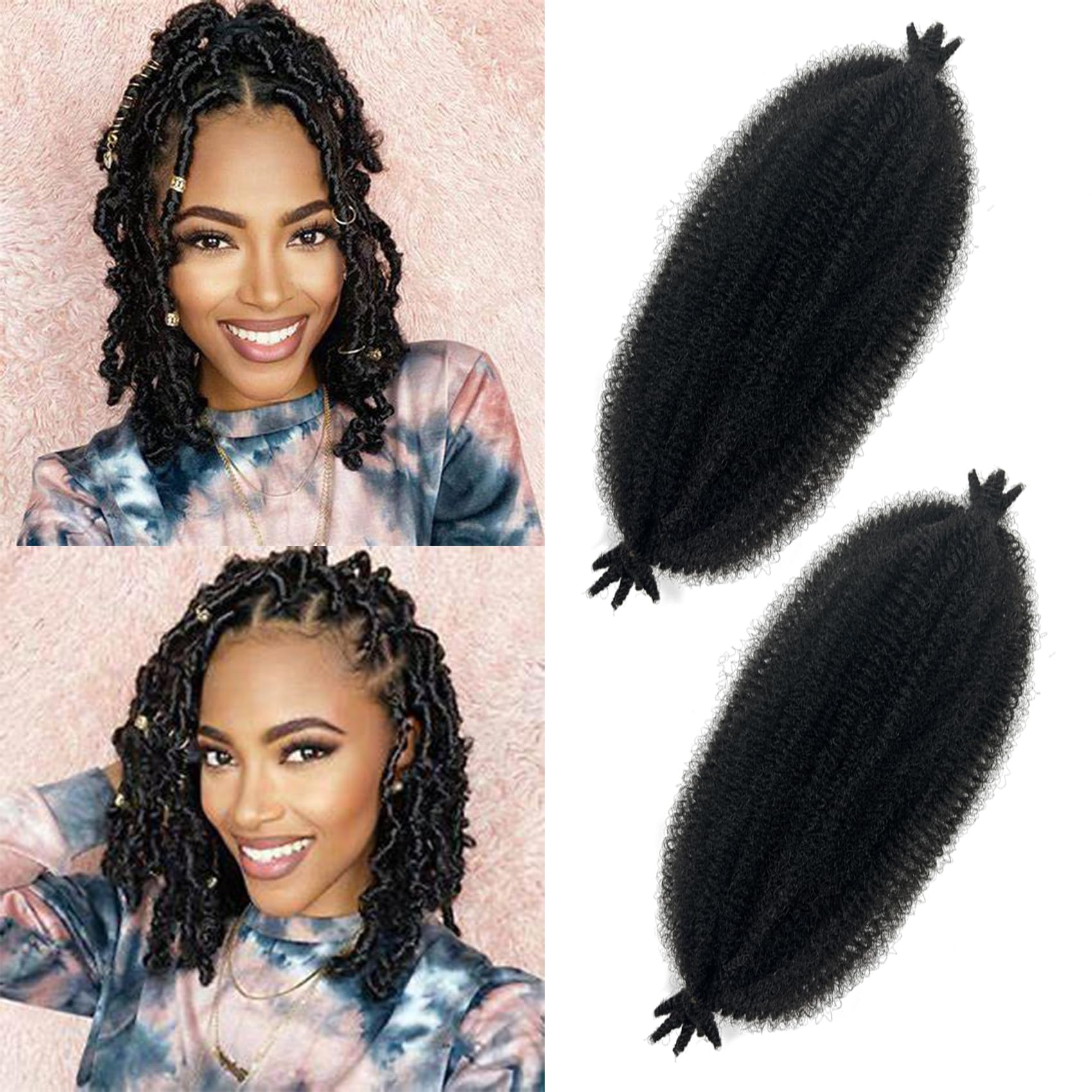 Cuban Twist Hair 16 Inch Springy Afro Twist Hair Marley Twist Braiding Hair 2 Packs Soft Spring Afro Kinky Twist Braiding Hair E