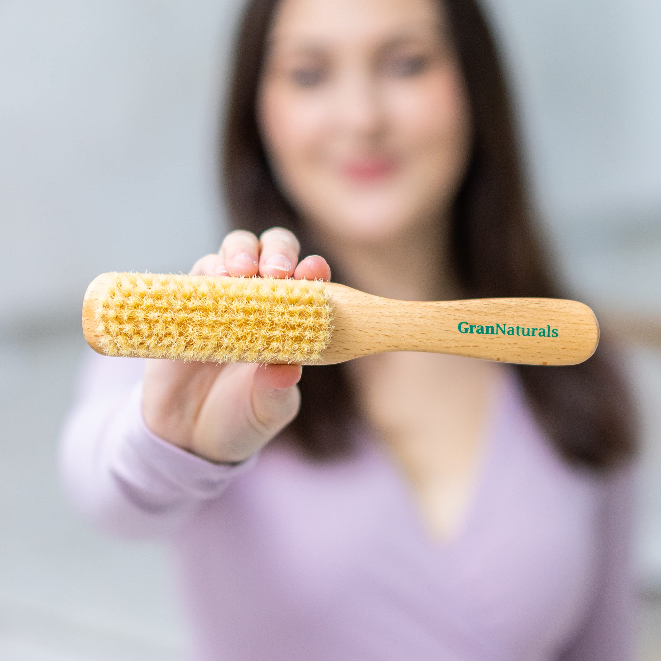 GranNaturals Boar Bristle Slick Back Hair Brush - Soft White Bristle Smoothing Hairbrush for Slicking Hair to Create Sleek Style