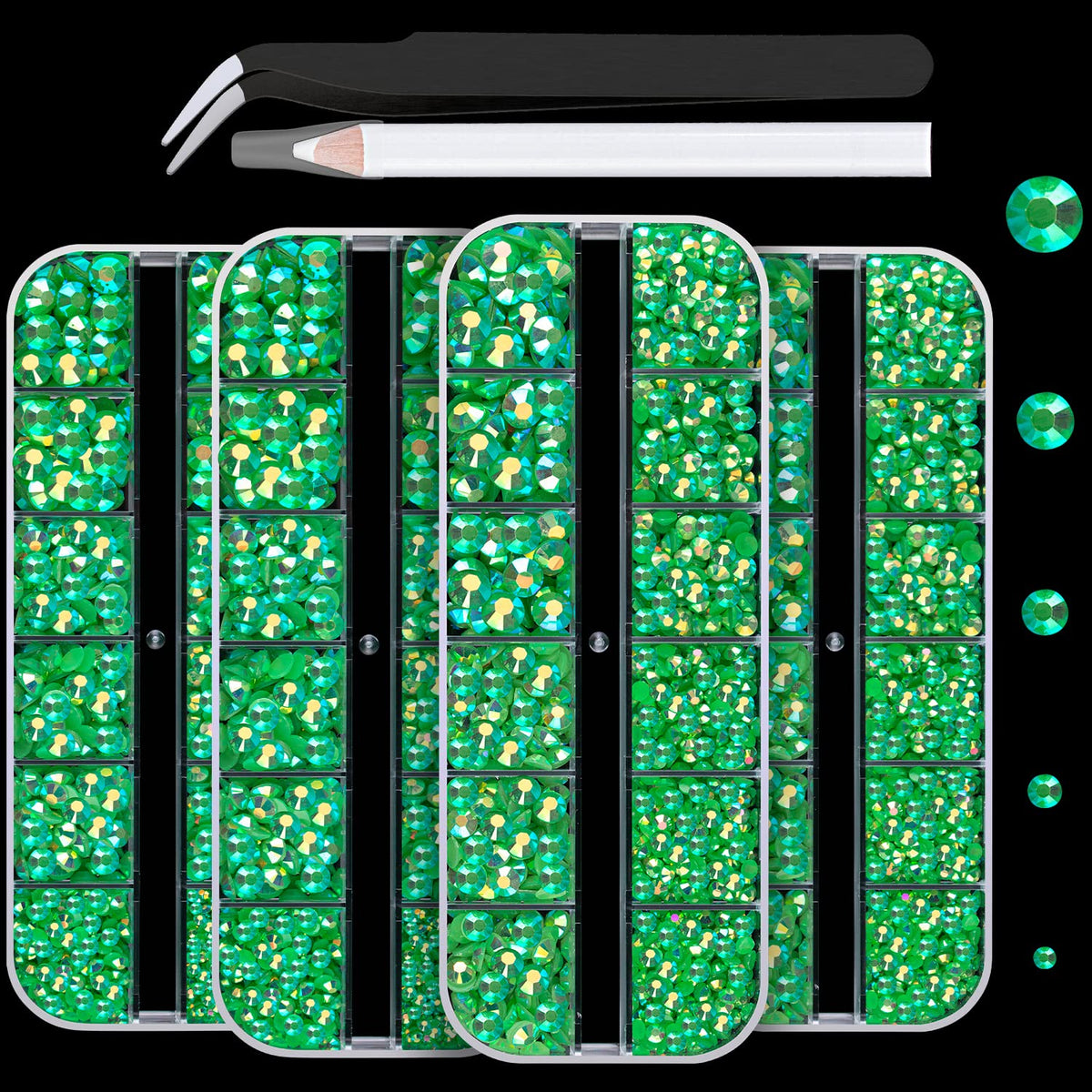 BELLEBOOST 7000PCS Resin Rhinestones Kits, 2/3/4/5/6mm Flatback Jelly Rhinestones, 4 Box Dark Green AB Non Hotfix Crystal Gems f