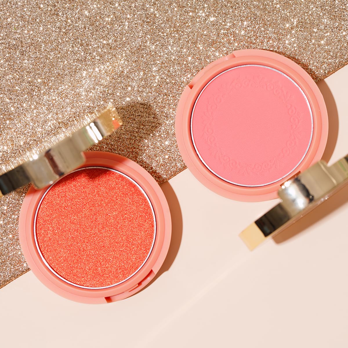 Oulac Yellow Pink Blushers for Cheeks Fair Skin Vegan,Mineral Powder Blush,Rich Colors, Buildable Blusher, Easy to Blend,Vegan,4