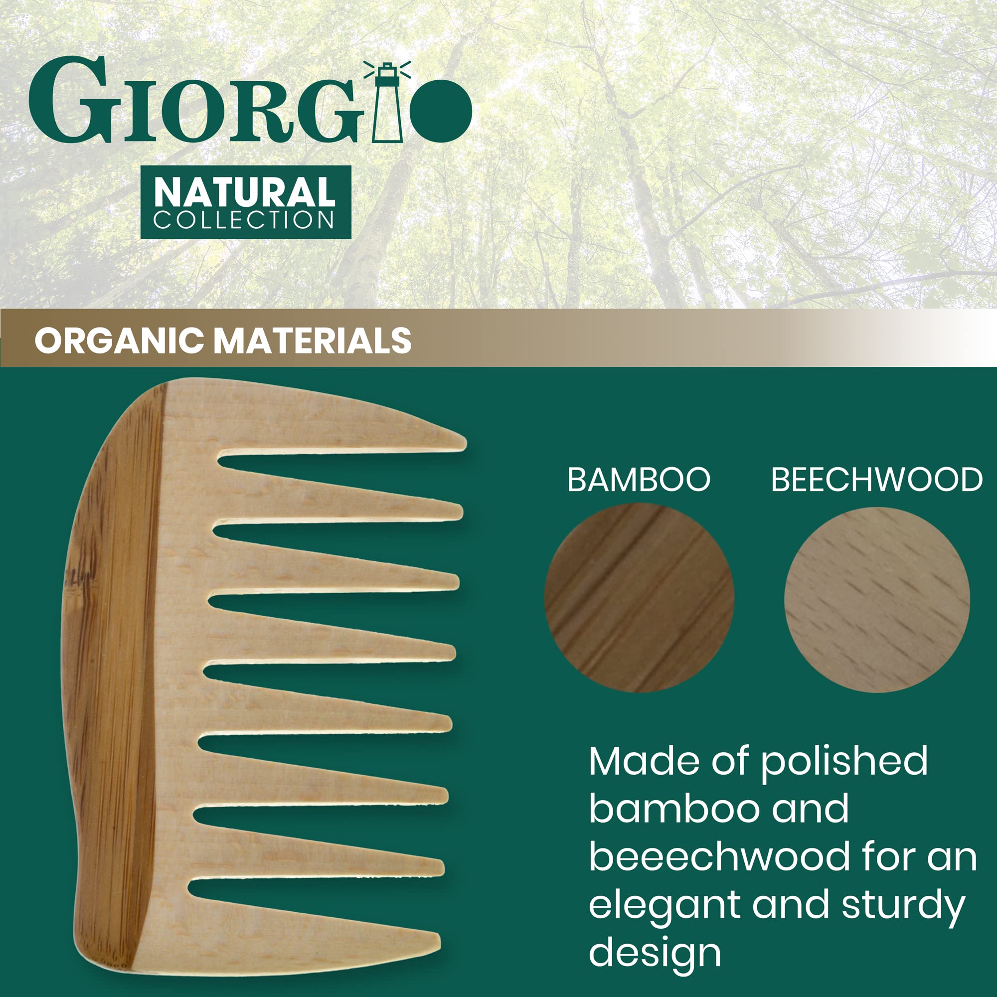 Giorgio Gionat8 Small Natural Wooden Comb Hair Detangler Wide Tooth Comb For Curly Hair, Bamboo And Beechwood Hair Combs For Thi