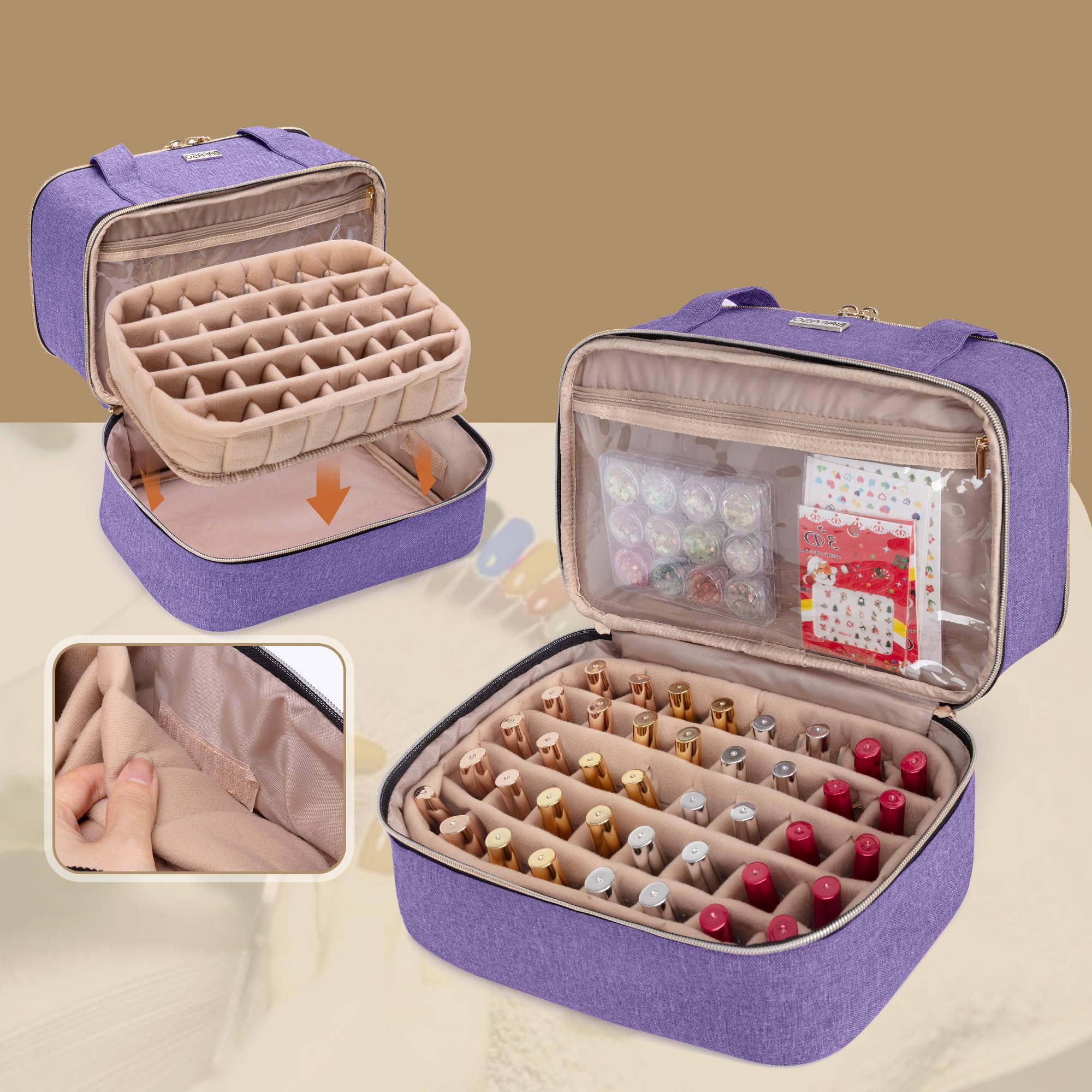 Bafaso Nail Polish Storage Holds 40 Bottles (15Ml - 0.5 Fl.Oz) And A Nail Lamp, Nail Polish Carrying Case With Manicure Tools Se