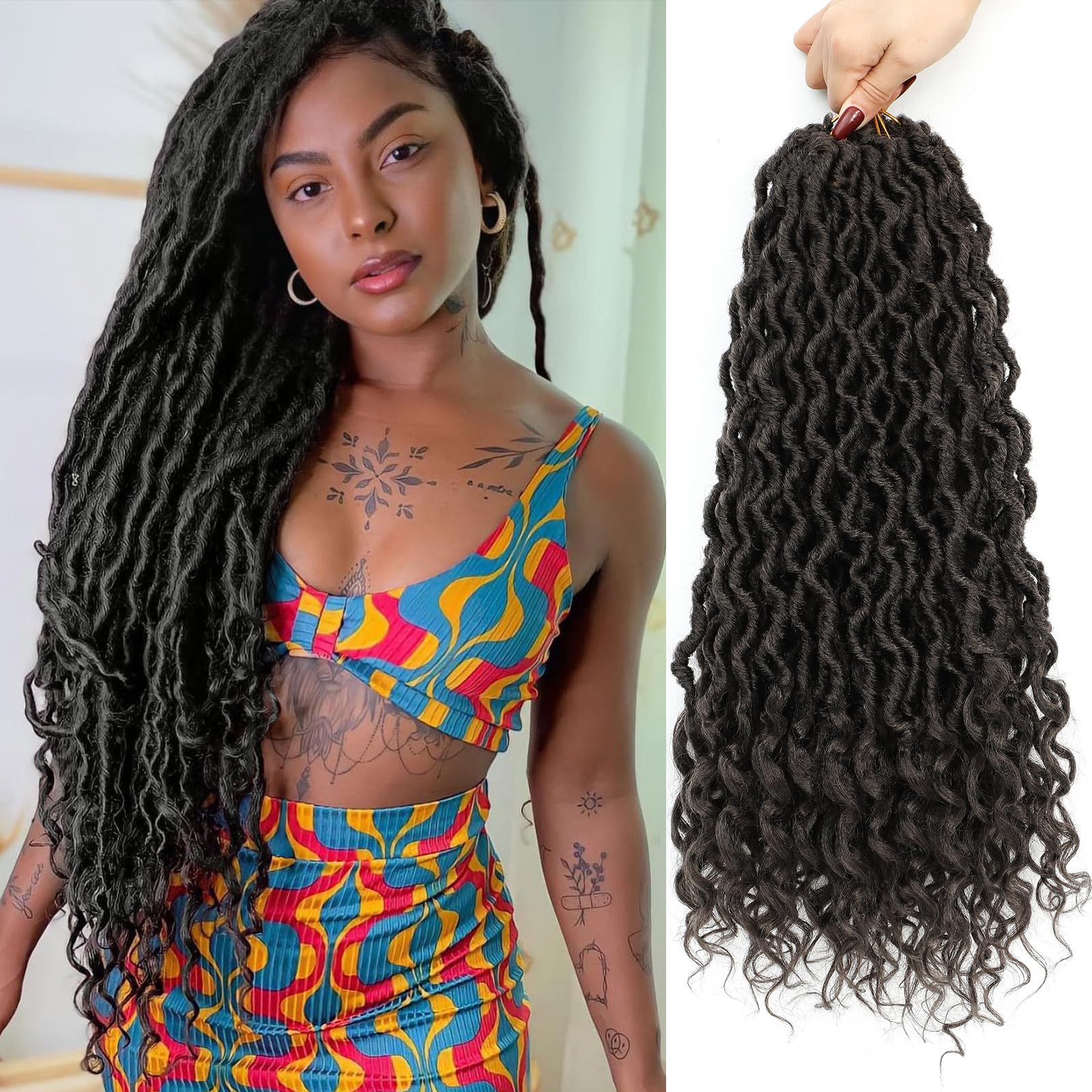 Goddess Locs Crochet Hair 20 Inch 6 Packs Color 4 Faux Locs Crochet Hair Pre Looped Crochet Faux Locs with Curly Ends(4#, 20 Inc