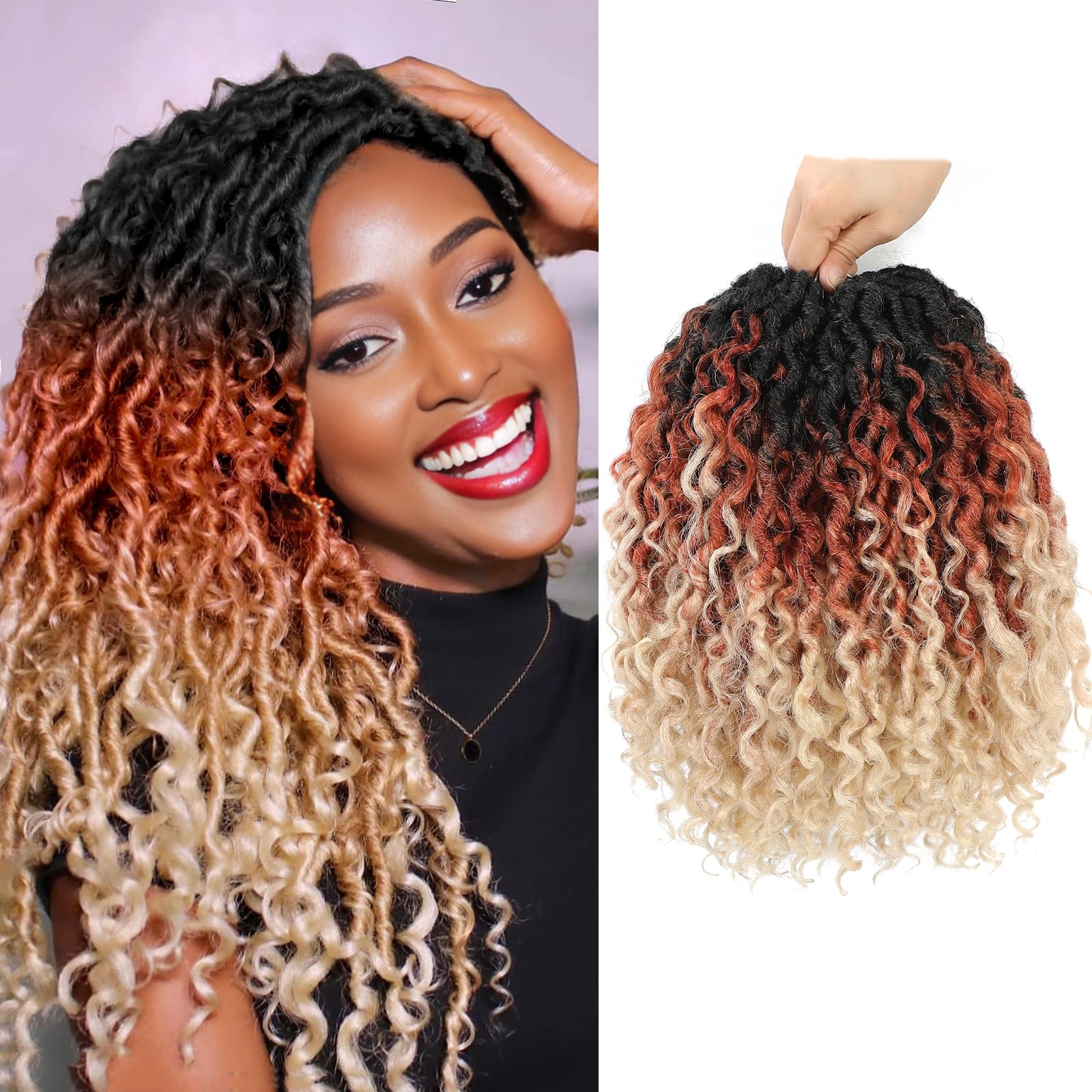 Forevery Goddess Locs Crochet Hair 12 Inch Goddess Faux Locs Crochet Hair for Black Women 6 Packs Boho Crochet Locs with Curly E