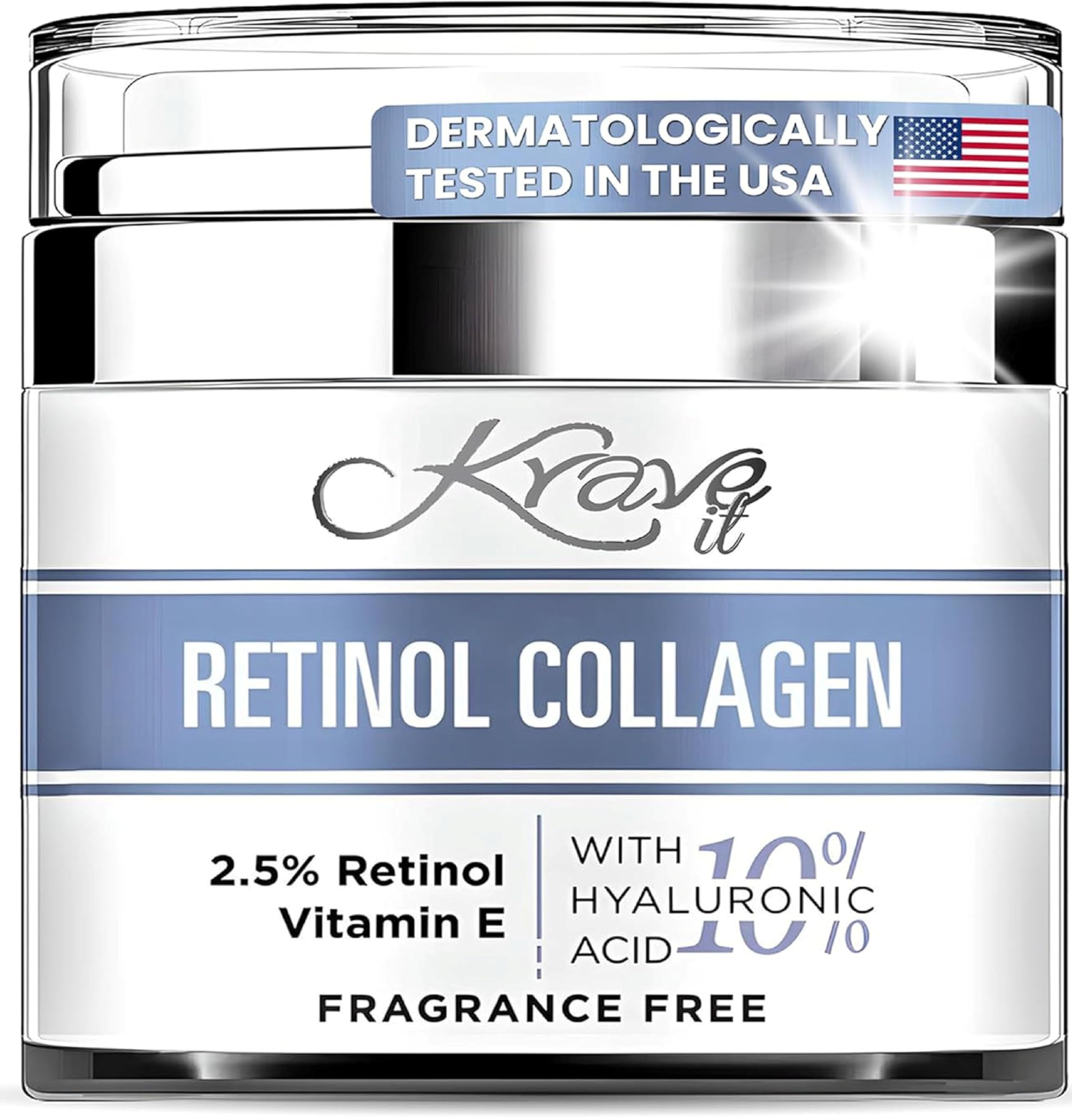 KRAVE IT Retinol Collagen Anti Aging Face Moisturizer Cream for Women Hydrating Night Face Cream, Fragrance Free 1.7 fl Oz (Made