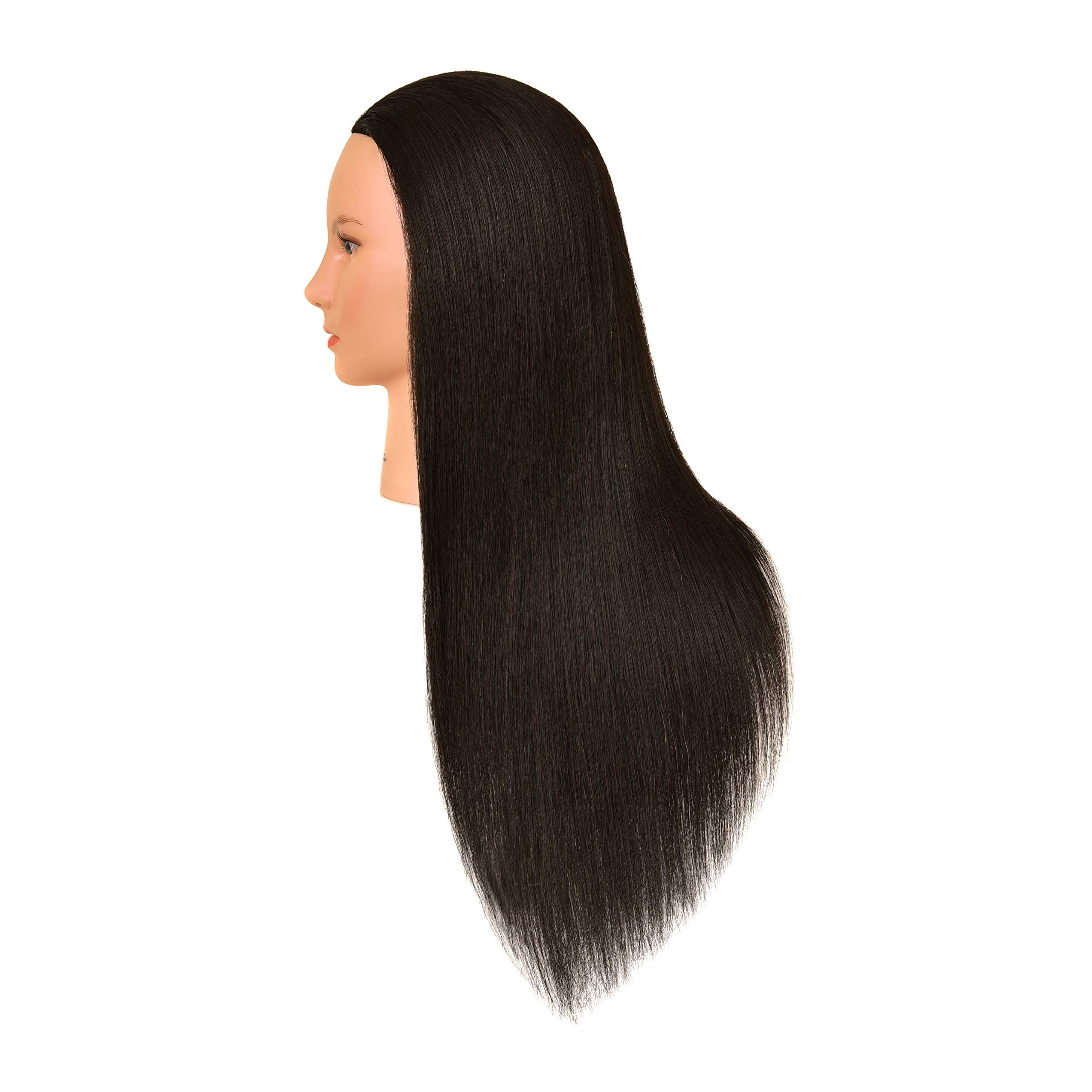 Bellrino 20-22'' 50% Human Hair And 50% Soft Fiber Hair Cosmetology Mannequin Manikin Training Head With Synthetic Fiber - (8630