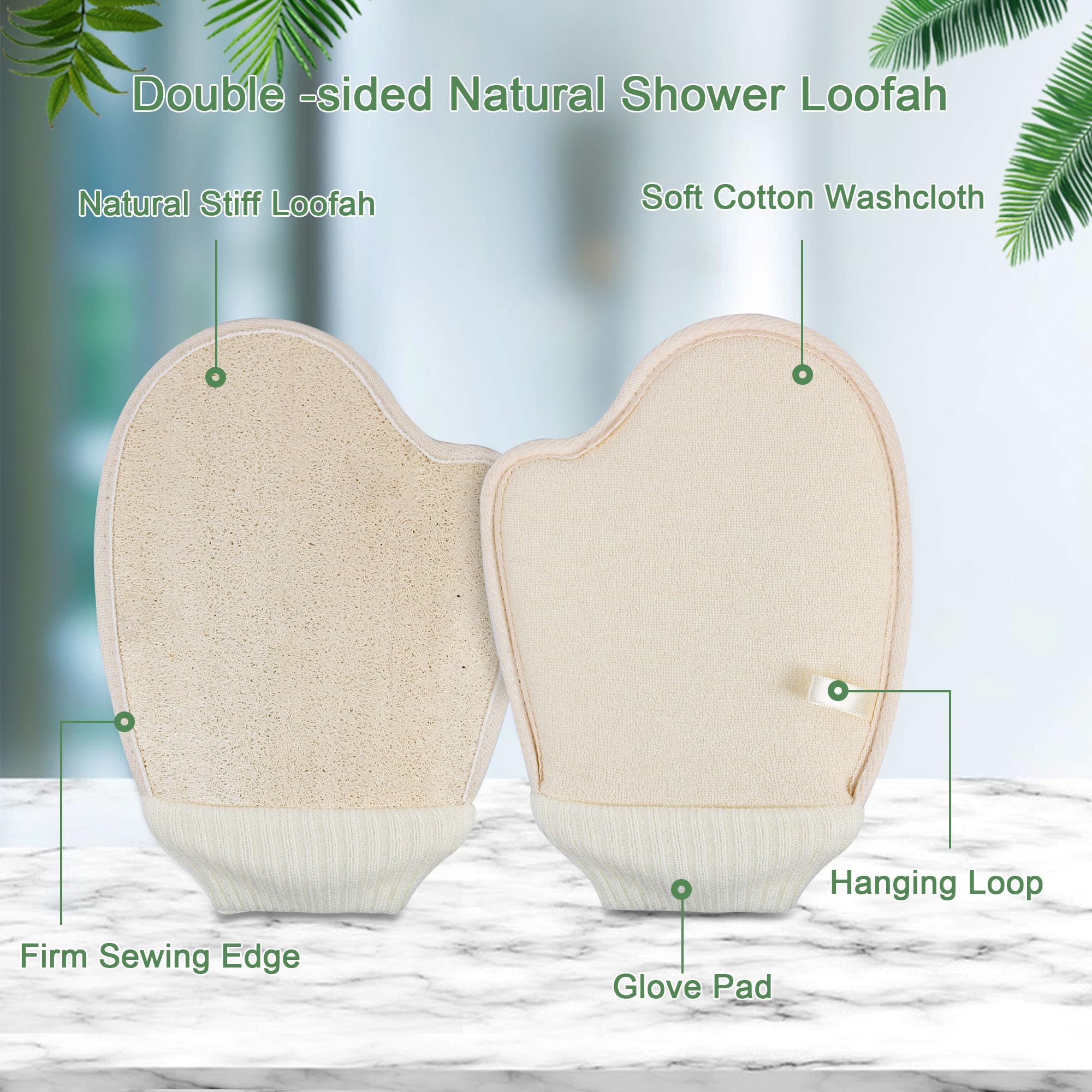 Owiizi Natural Stiff Loofah Back Scrubbers For Shower,Glove Pad Exfoliating Body Scrubber Shower Loofah Sponge Back Loofa For Sh