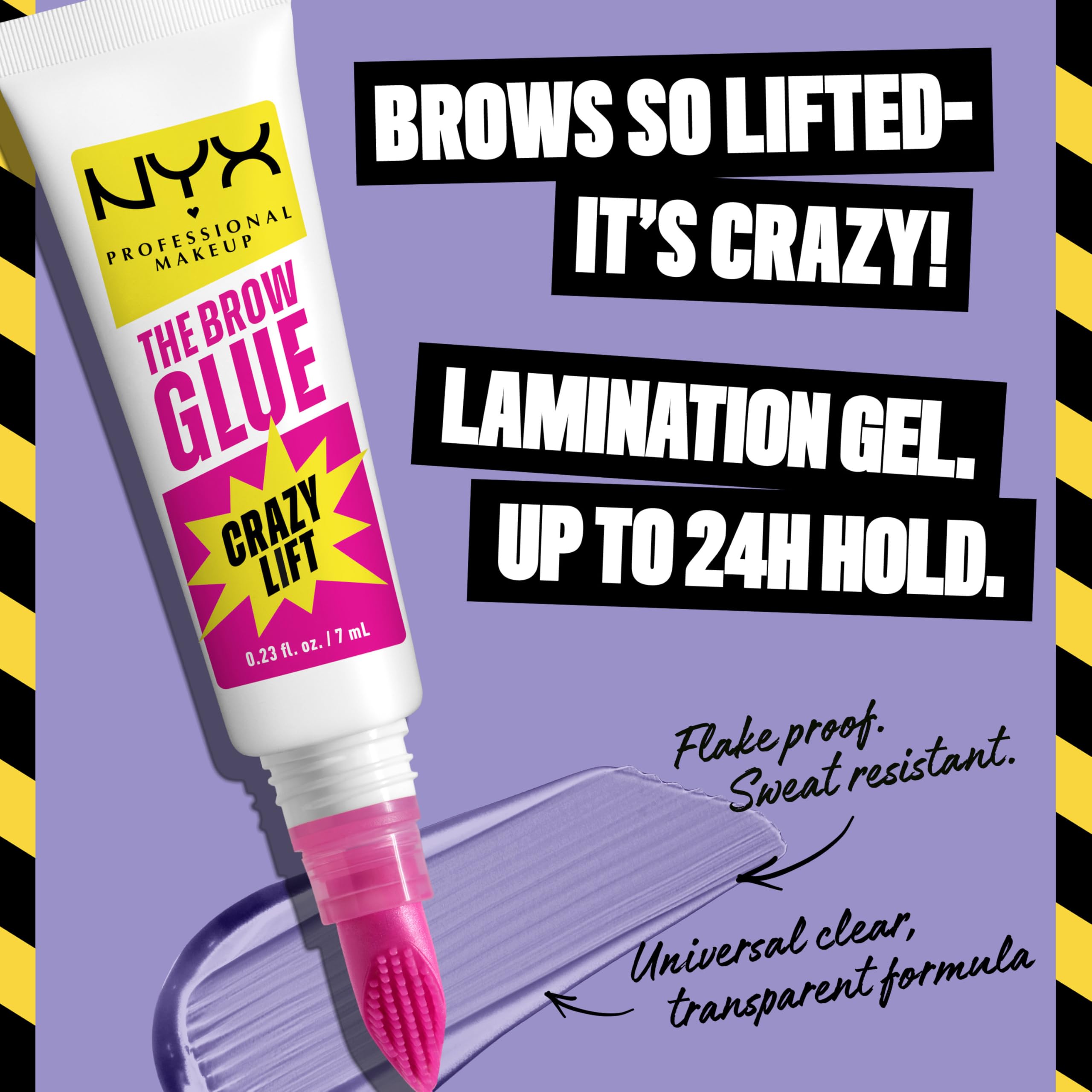 NYX PROFESSIONAL MAKEUP The Brow Glue Crazy Lift, Brow Lamination Gel with 16HR Strong Hold & Built-In Styling Comb - Clear Eyeb