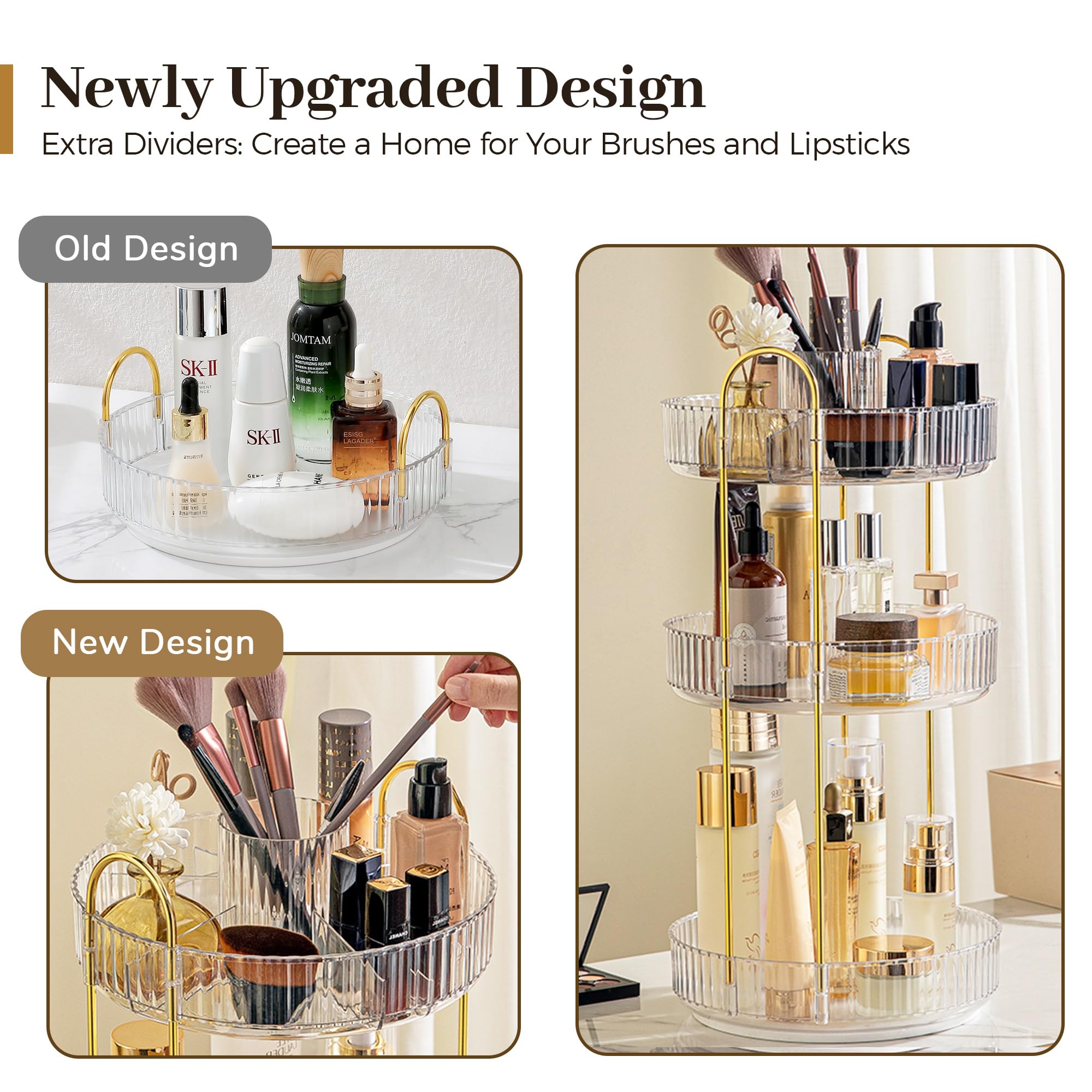 Aveniee 360 Rotating Makeup Organizer, Perfume Skincare Bathroom Countertop Vanity Organizers, Clear 3 Tier Spinning Skincare St